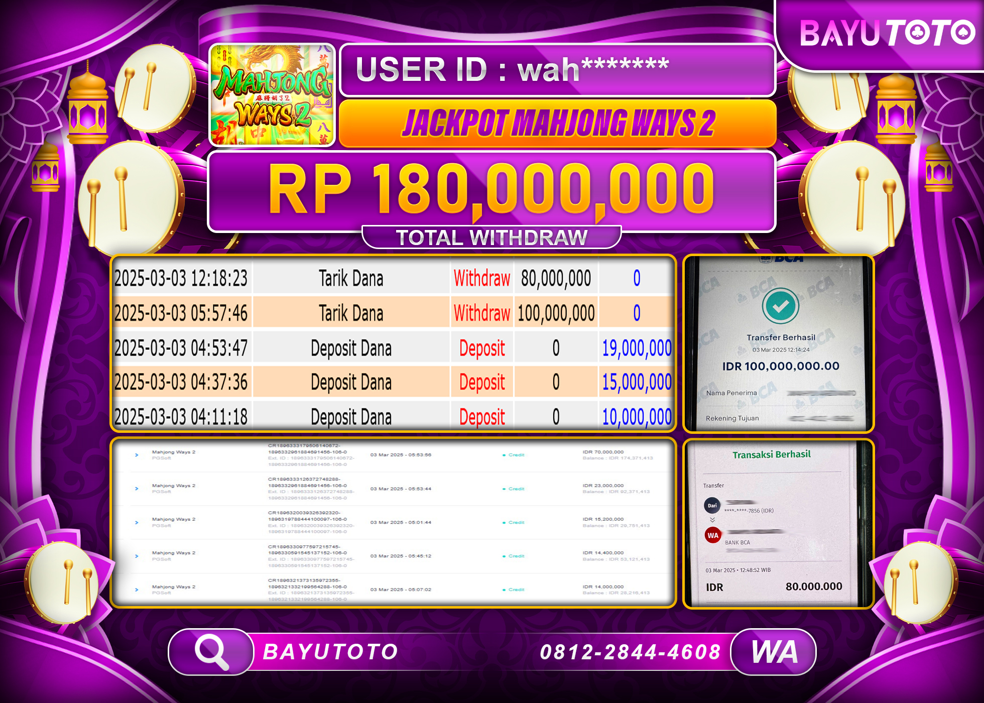 BAYUTOTO JACKPOT DI MAHJONG WAYS Rp180,000,000 LUNAS
