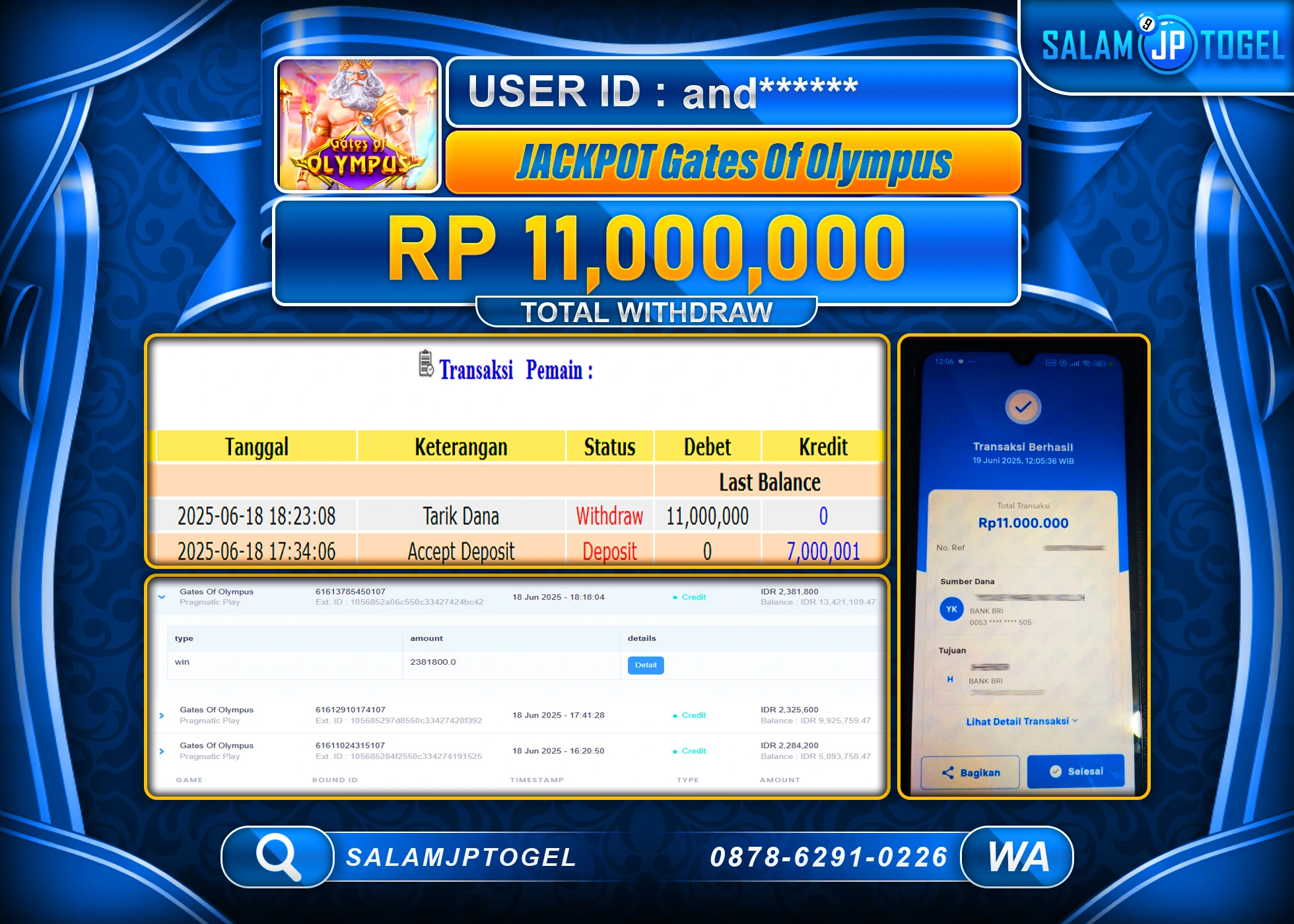 SALAMJPTOGEL MENANG Gates Of Olympus Rp.11,000,000 LUNAS