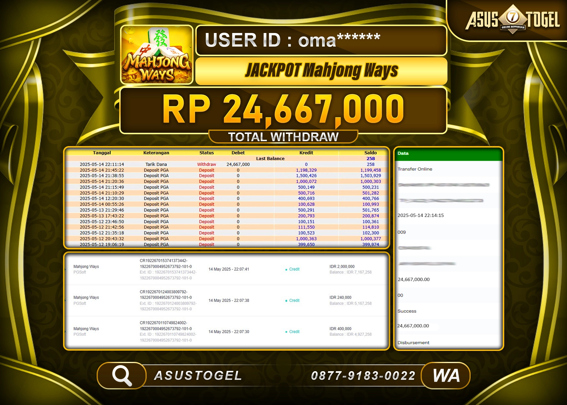 ASUSTOGEL KEMENANGAN DI SLOT MAHJONG WAYS SEBESAR 24,667,000- RUPIAH LUNAS