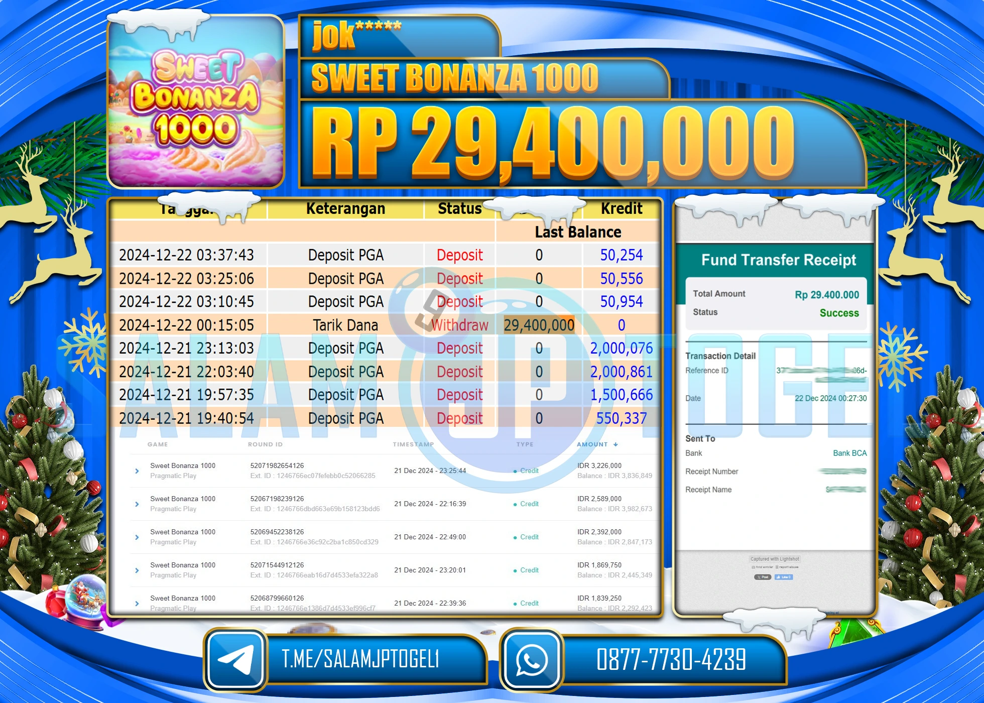 SALAMJPTOGEL MENANG SLOT SWEET BONANZA 1000 Rp.29,400,000 LUNAS