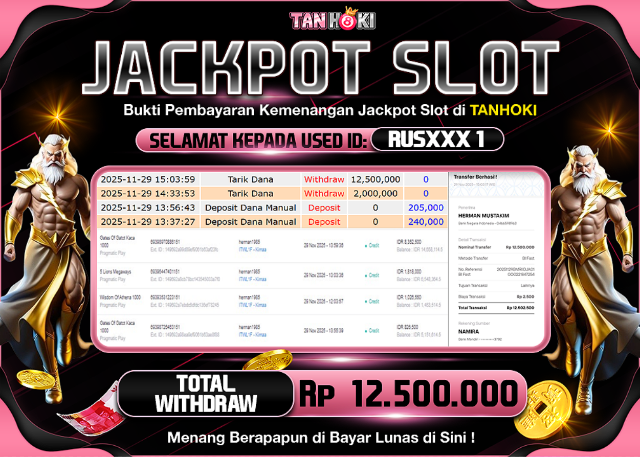TANHOKI JACKPOT SLOT GATES OF GATOT KACA Rp..12.500.000,- LUNAS
