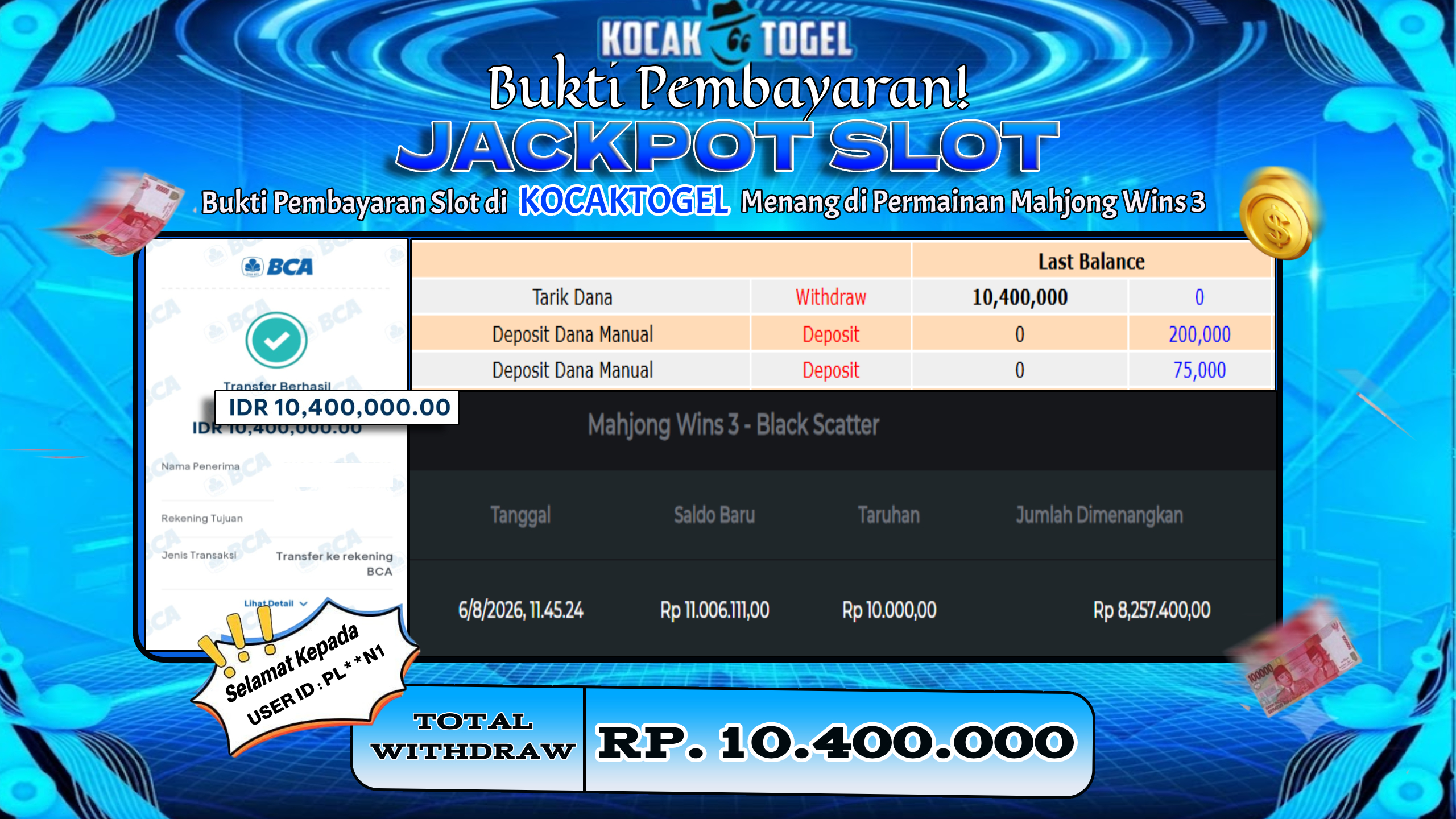 🏆 BUKTI KEMENANGAN Mahjong Wins 3 MEMBER KOCAKTOGEL  🏆