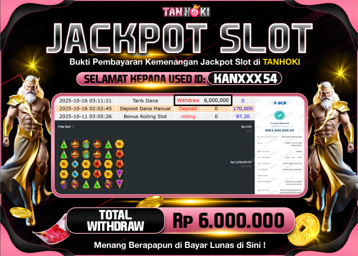 TANHOKI JACKPOT SLOT GATES OF OLYMPUS 1000 Rp.6.000.000,- LUNAS