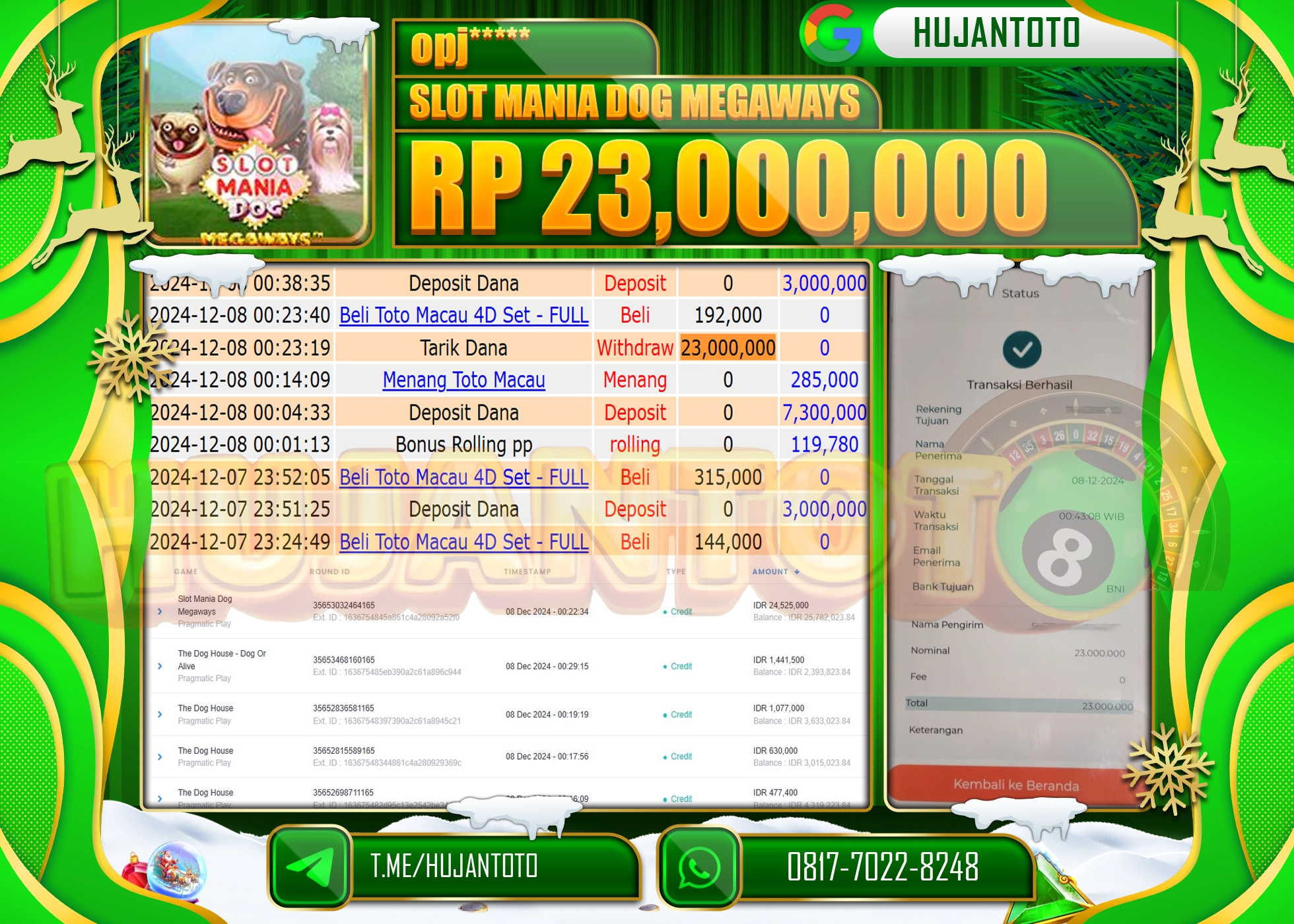 HUJANTOTO ATAS KEMENANGAN BESAR YANG  DI RAIH DI PERMAINAN SLOT MANIA DOG MEGAWAYS - 23,000,000 -TERBAYAR - LUNAS 