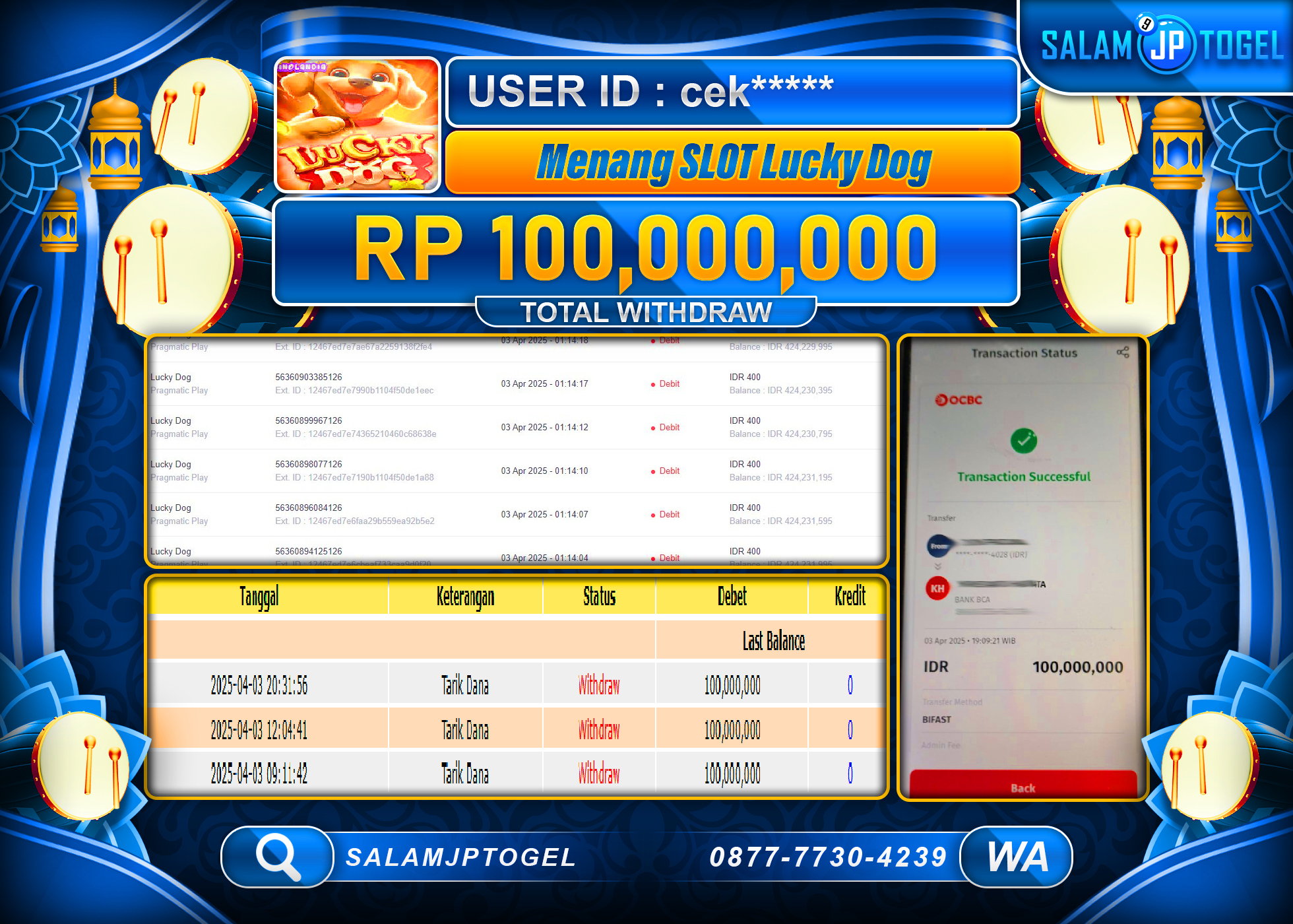 SALAMJPTOGEL MENANG LUCKY DOG  Rp. 100,000,000 LUNAS