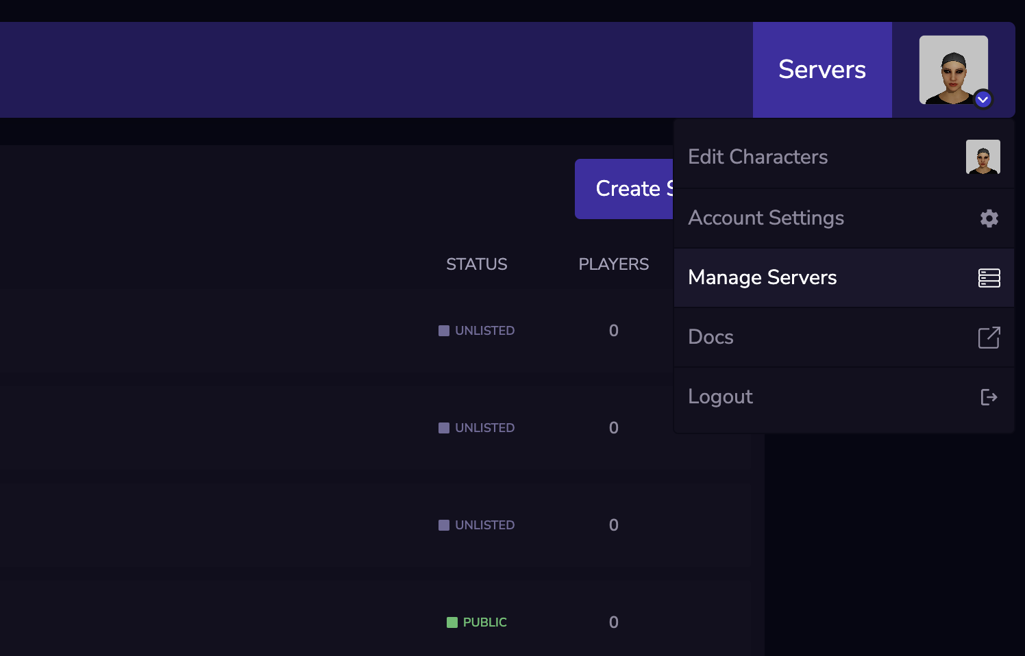 Manage Servers Page