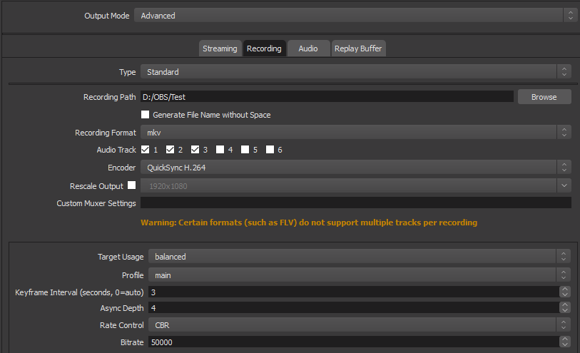 obs studio recording setting quicksync