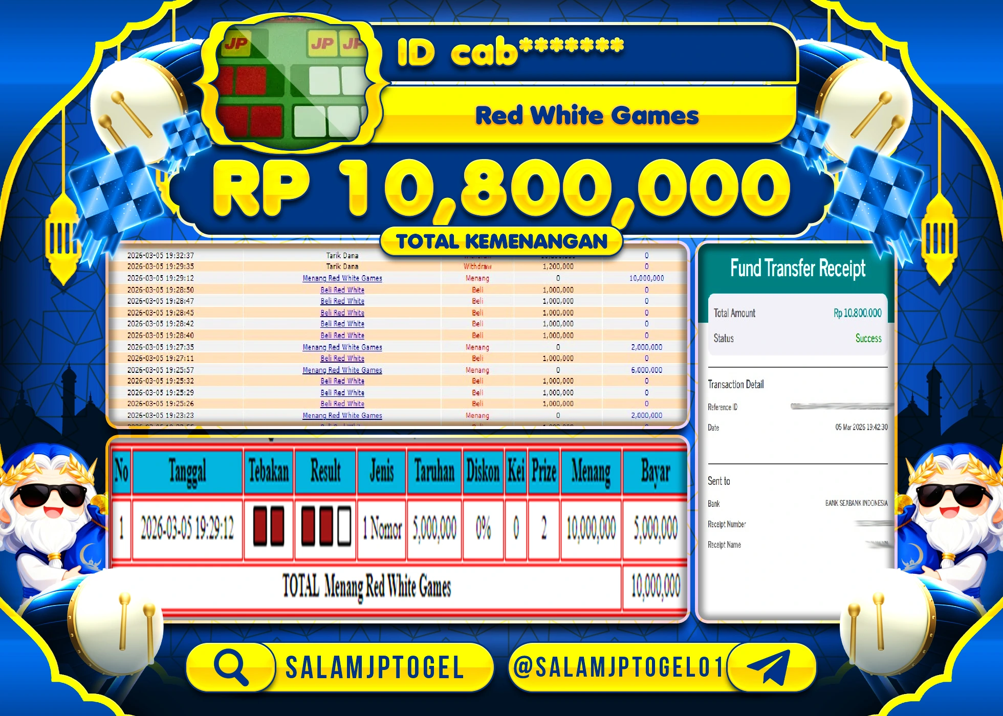 SALAMJPTOGEL JACKPOT Red White Games (livegame) Rp.10.800.000 - LUNAS