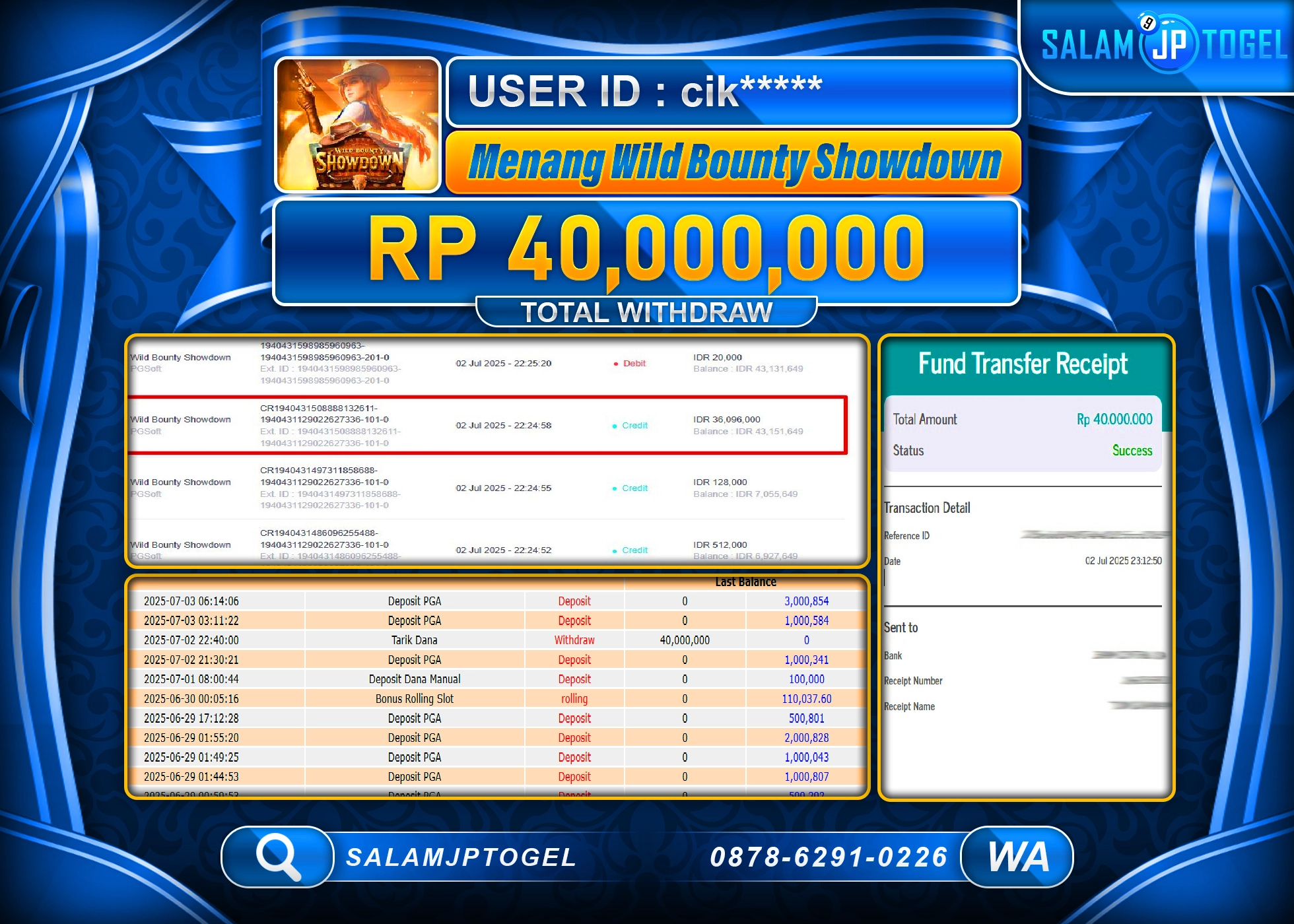 SALAMJPTOGEL MENANG Wild Bounty Showdown Rp.40,000,000 LUNAS