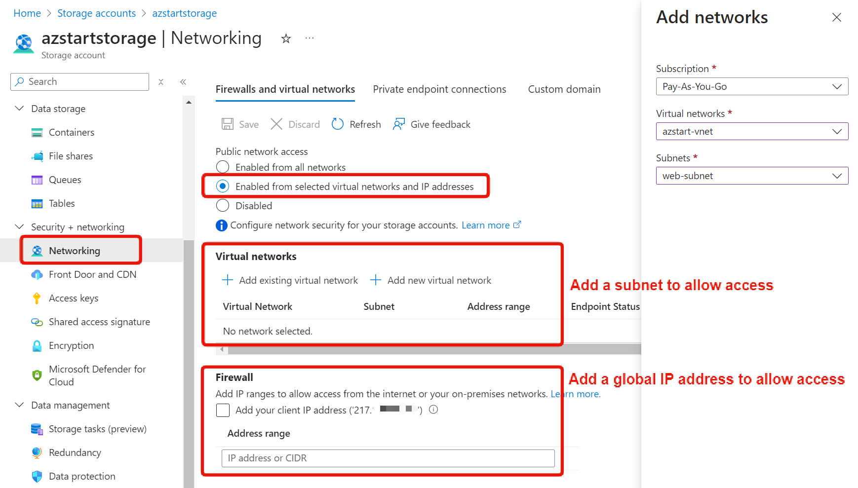 Firewalls and virtual networks setting