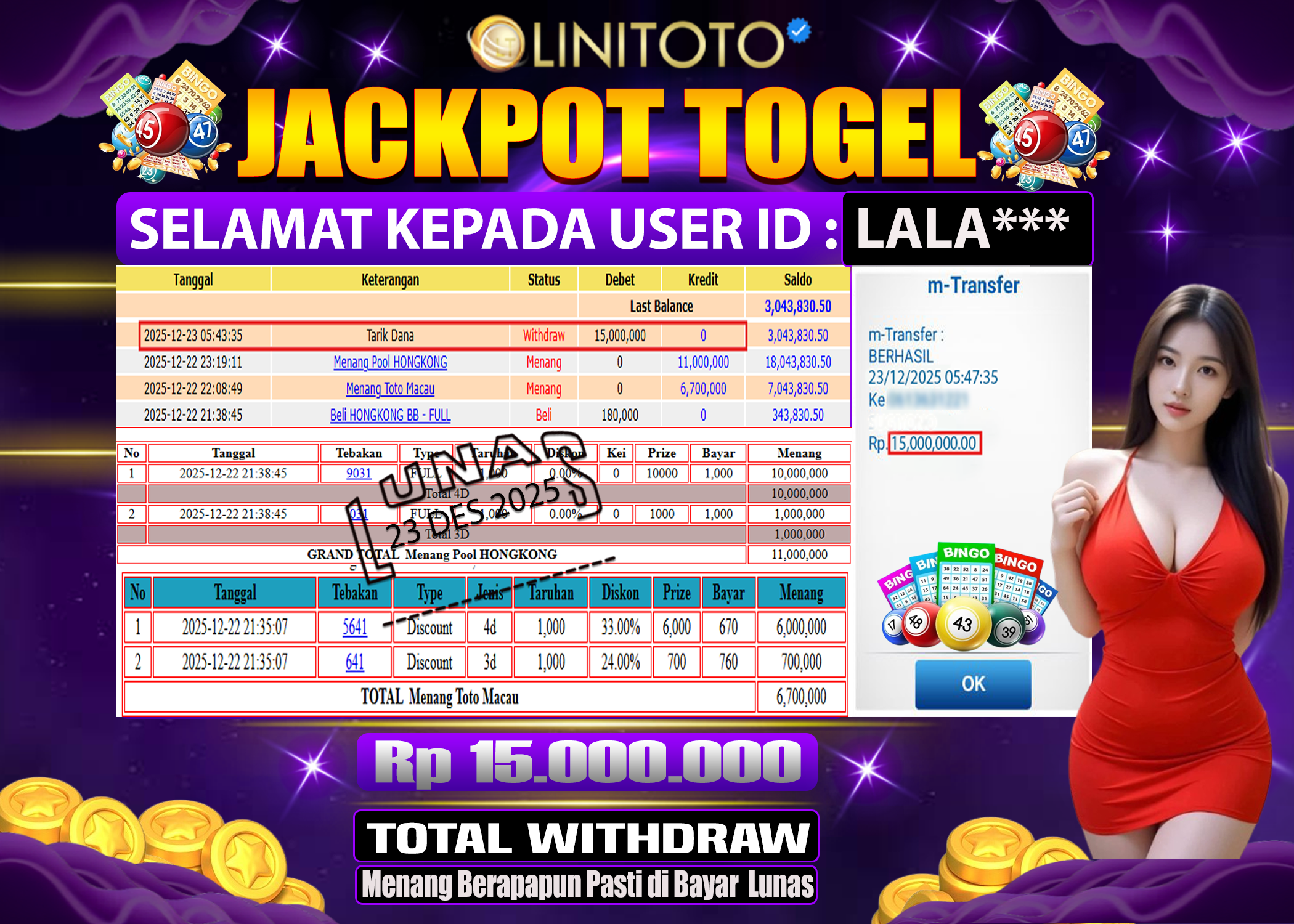 LINITOTO JACKPOT TOGEL HONGKONG Rp.15,000,000 - LUNAS