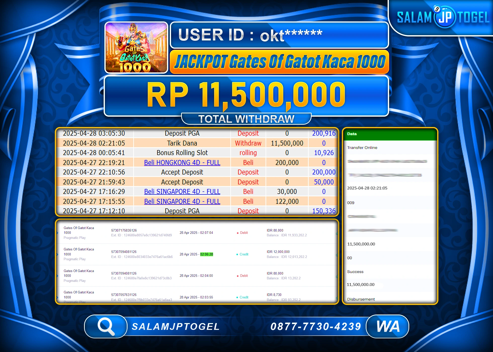 SALAMJPTOGEL MENANG GATES OF GATOTKACA 1000 Rp.11,500,000 LUNAS