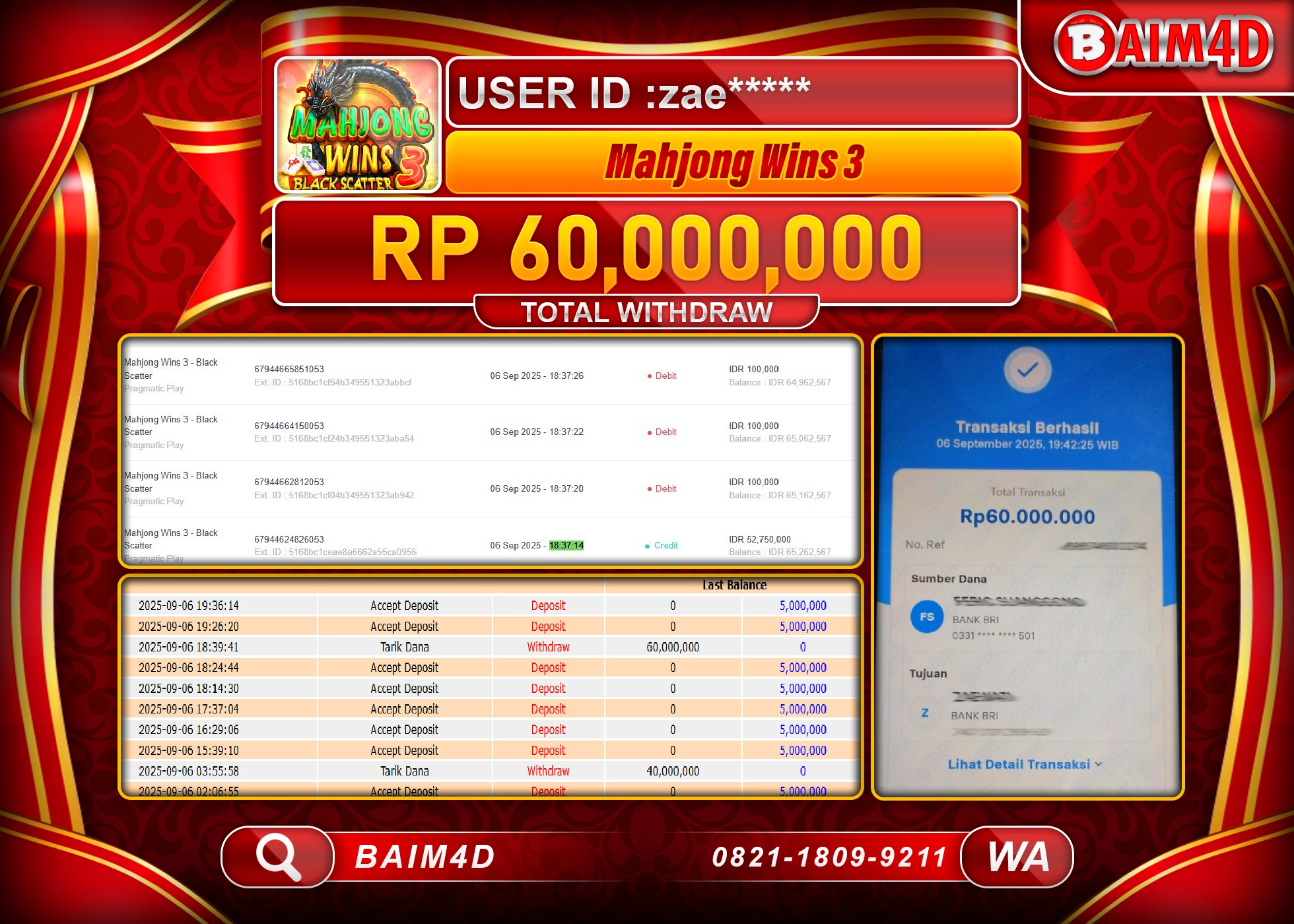 BAIM4D JACKPOT MAHJONG WINS 3 BLACK SCATTER Rp.60,000,000.- LUNAS