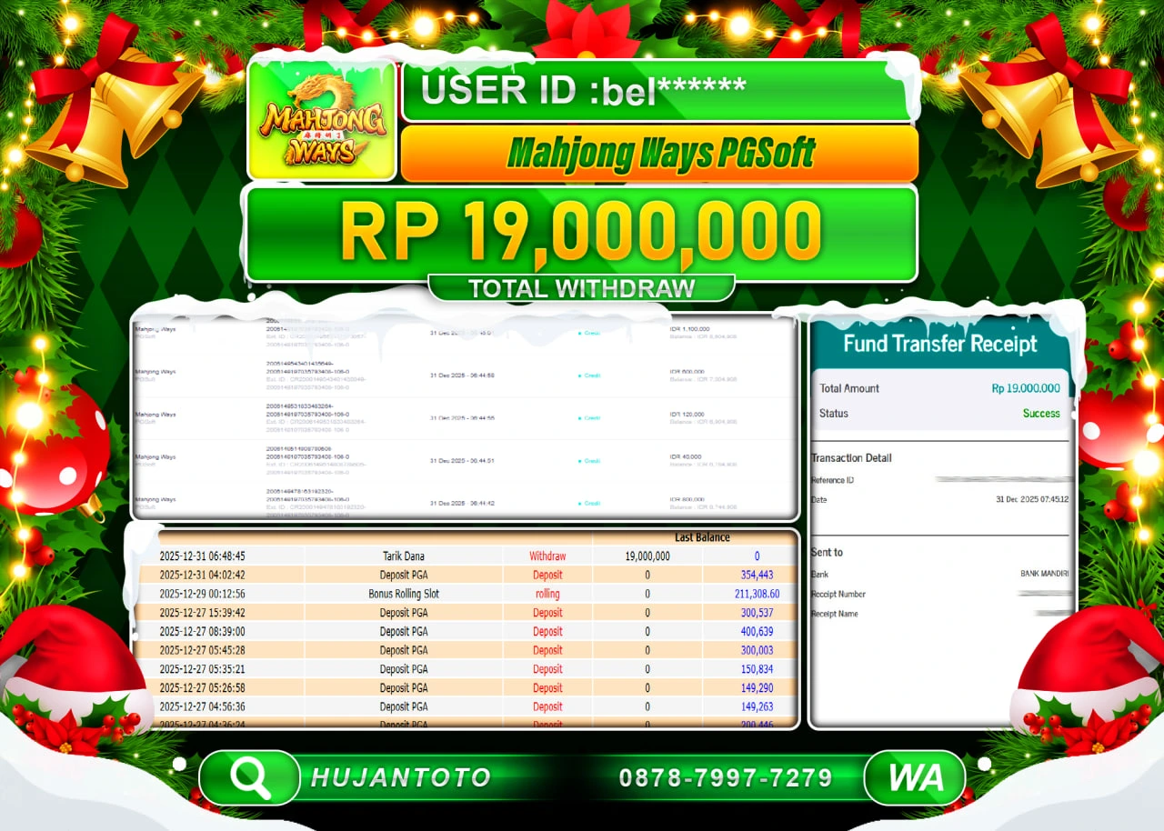 HUJANTOTO - BUKTI JACKPOT MENANG SLOT MAHJONG WAYS PG SOFT Rp.19,000,000 - TERBAYAR LUNAS