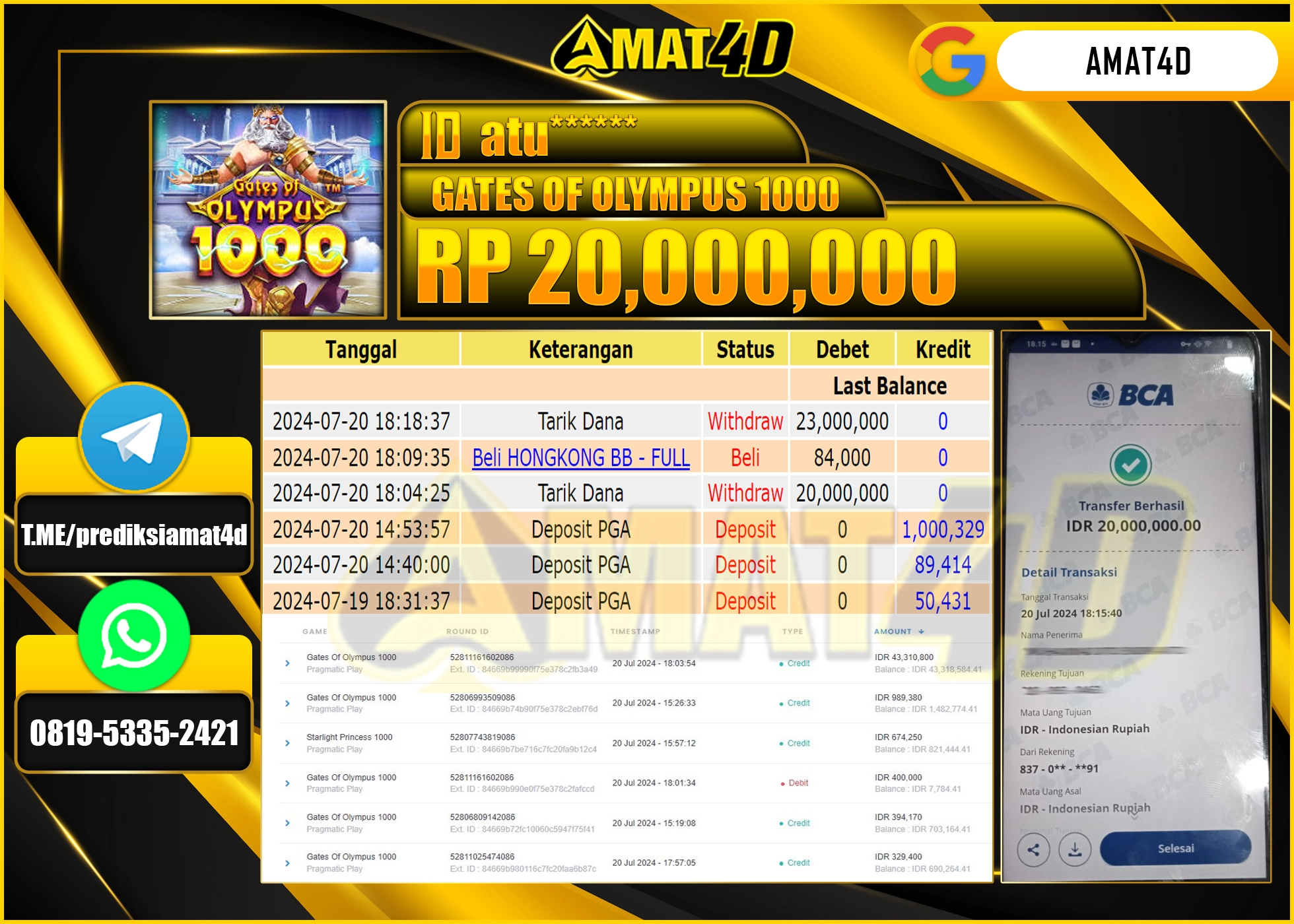 AMAT4D JACKPOT GAMES GATES OF OLYMPUS 1000 Rp.20.000.000 BERHASIL DI BAYAR LUNAS