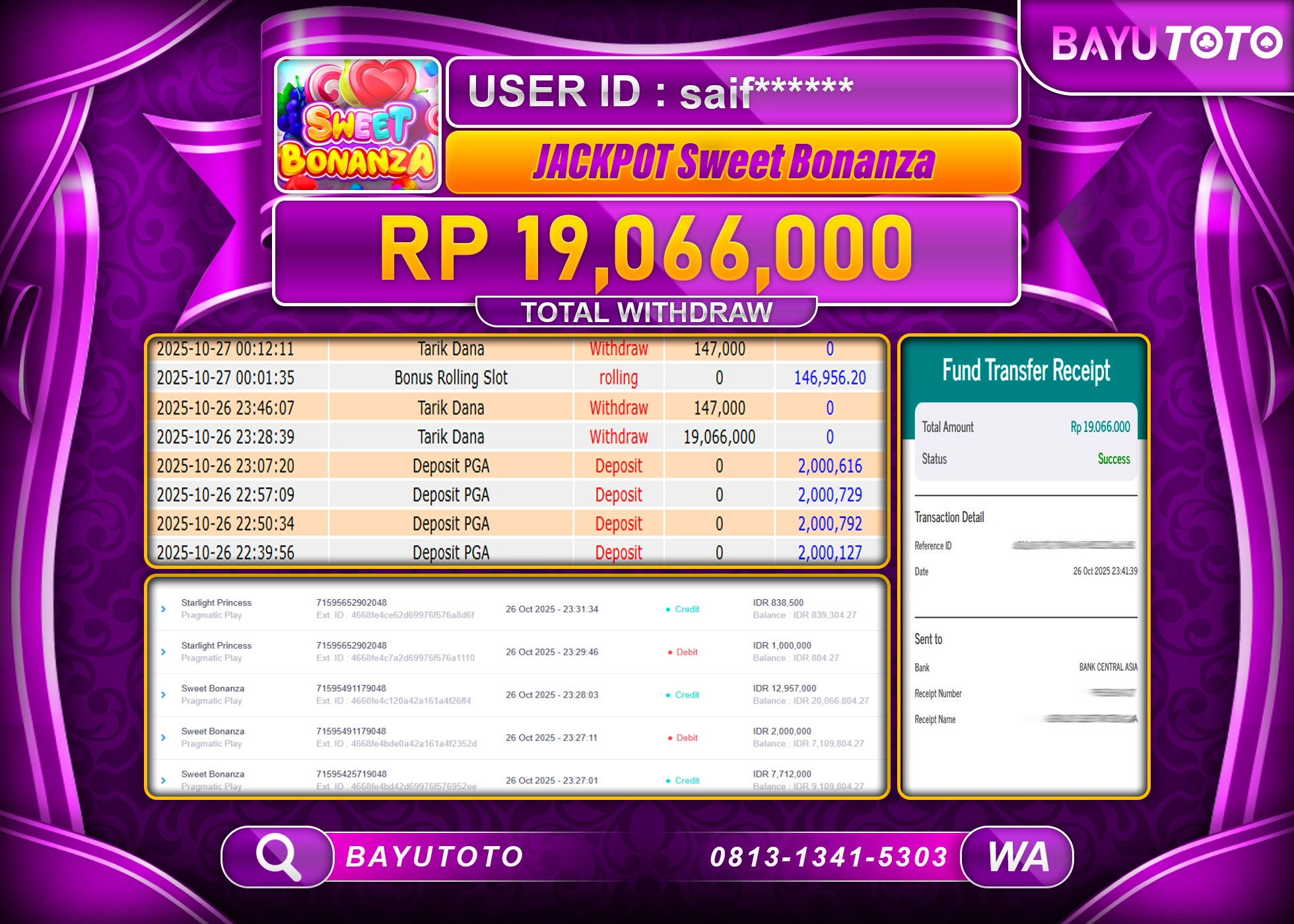 MEMBER BAYUTOTO JACKPOT DI SLOT SWEET BONANZA Rp. 19,066,000 LUNAS