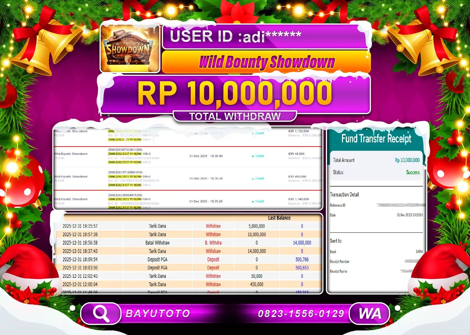 SELAMAT MEMBER BAYUTOTO JACKPOT WILD BOUNTY SHOWDOWN Rp. 10,000,000 LUNAS