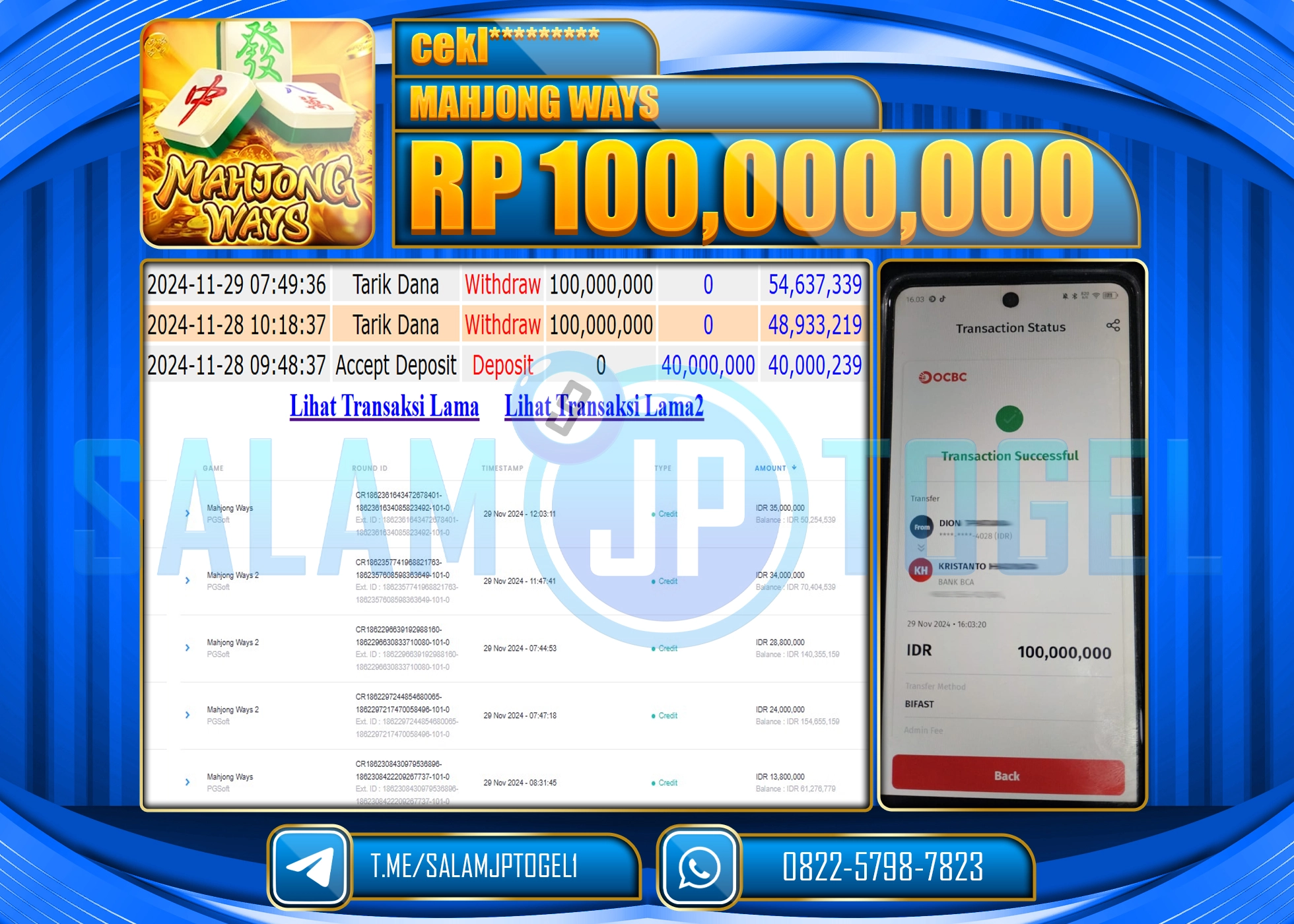 SALAMJPTOGEL MENANG SLOT MAHJONG WAYS RP. 100,000,000 LUNAS