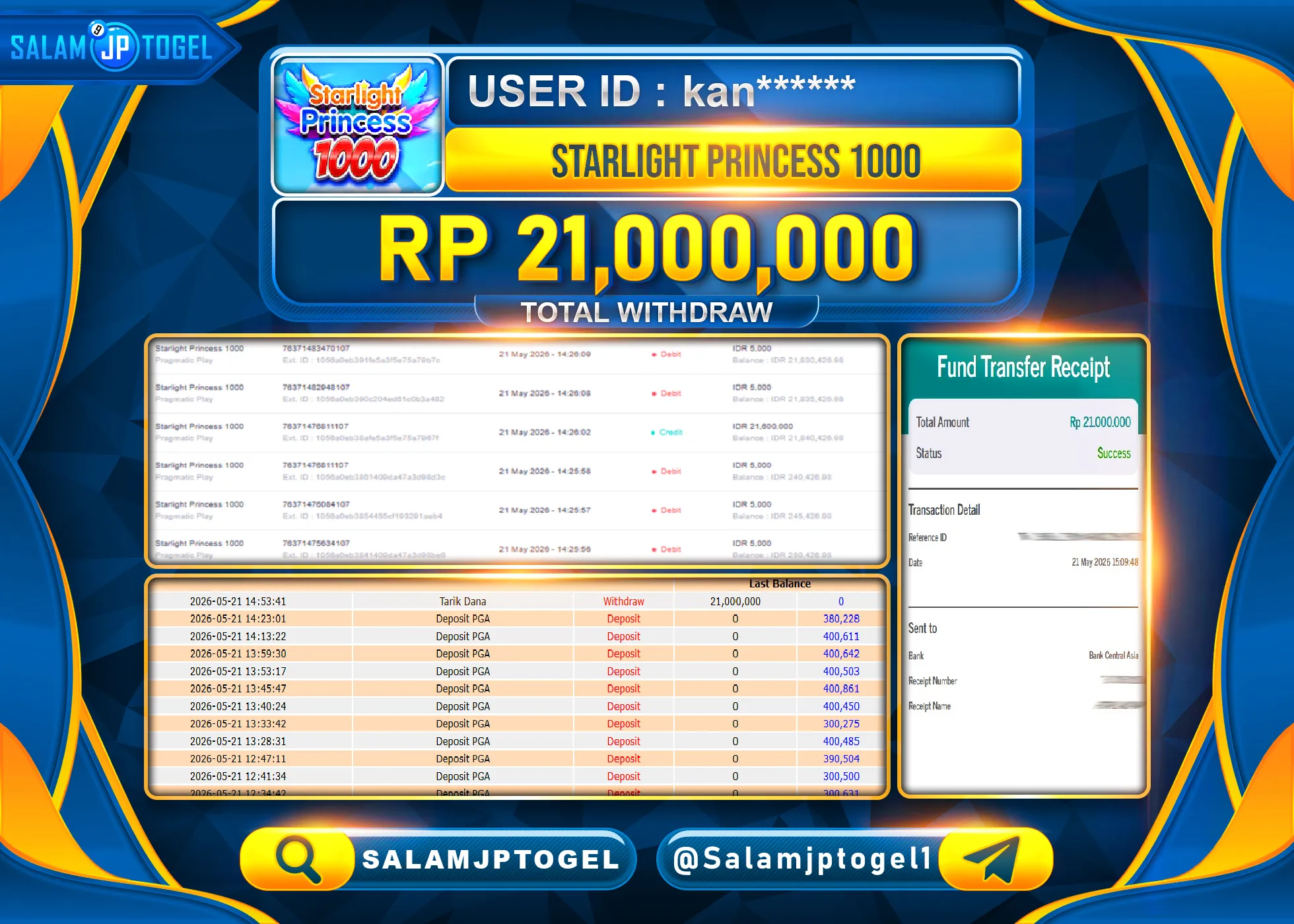 SALAMJPTOGEL Live Menang Starlight Princess 1000(Pragmatic) Rp.21,000,000 - LUNAS