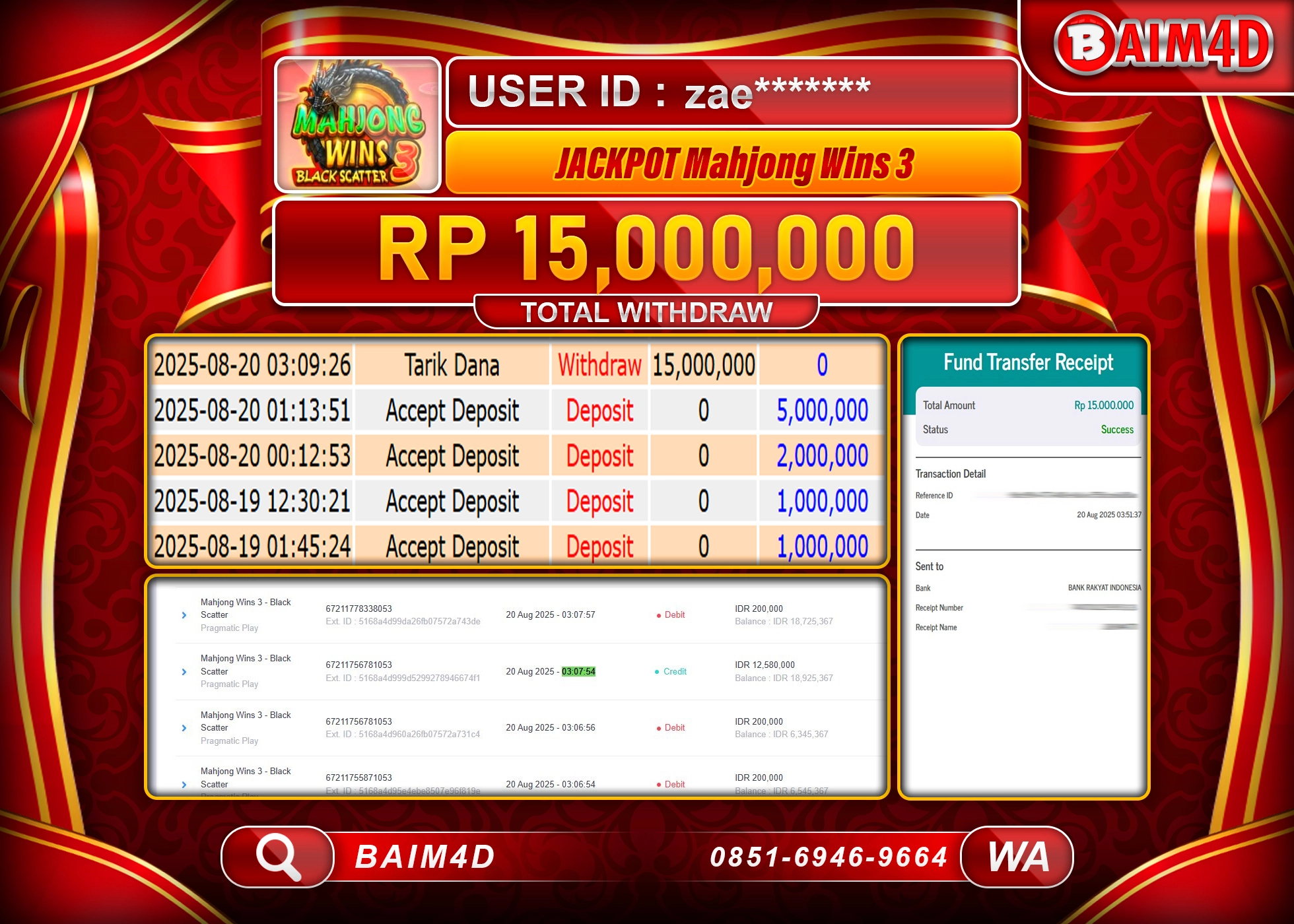 BAIM4D JACKPOT Mahjong Wins 3 - Black Scatter Rp.15.000,000.- LUNAS