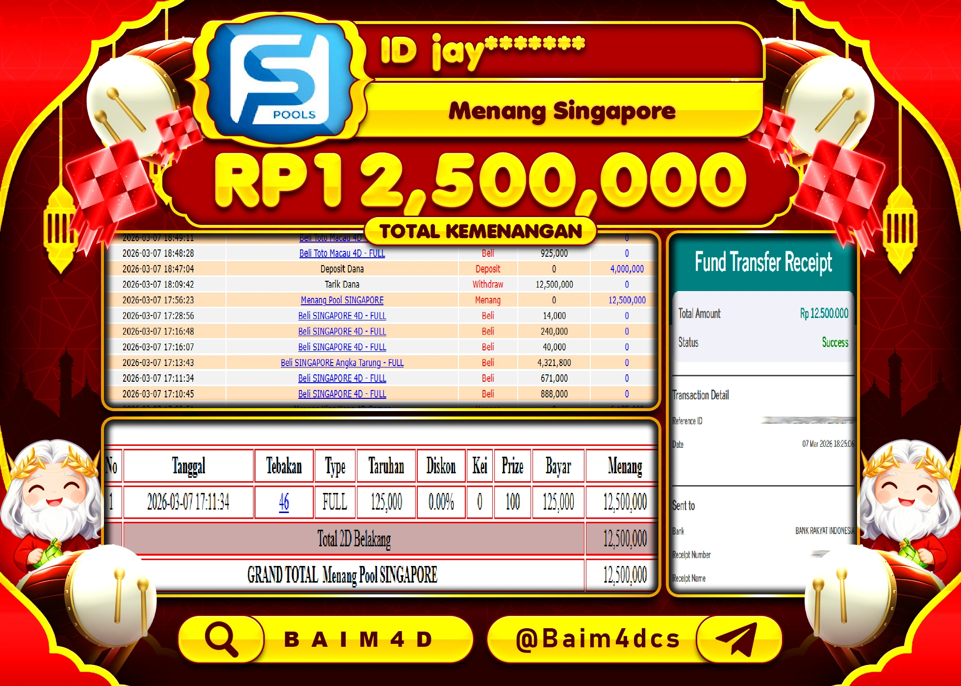 BAIM4D JACKPOT TOGEL SINGAPORE Rp.12,500,000 - LUNAS