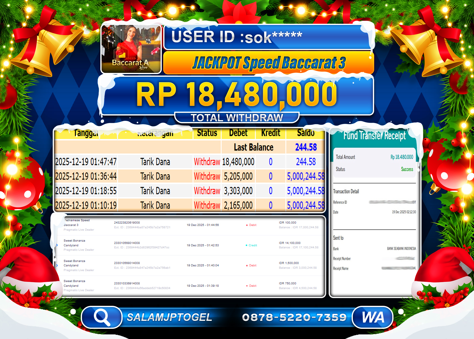 SALAMJPTOGEL JACKPOT SPEED BACCARAT 3 Rp.18,480,000 - LUNAS