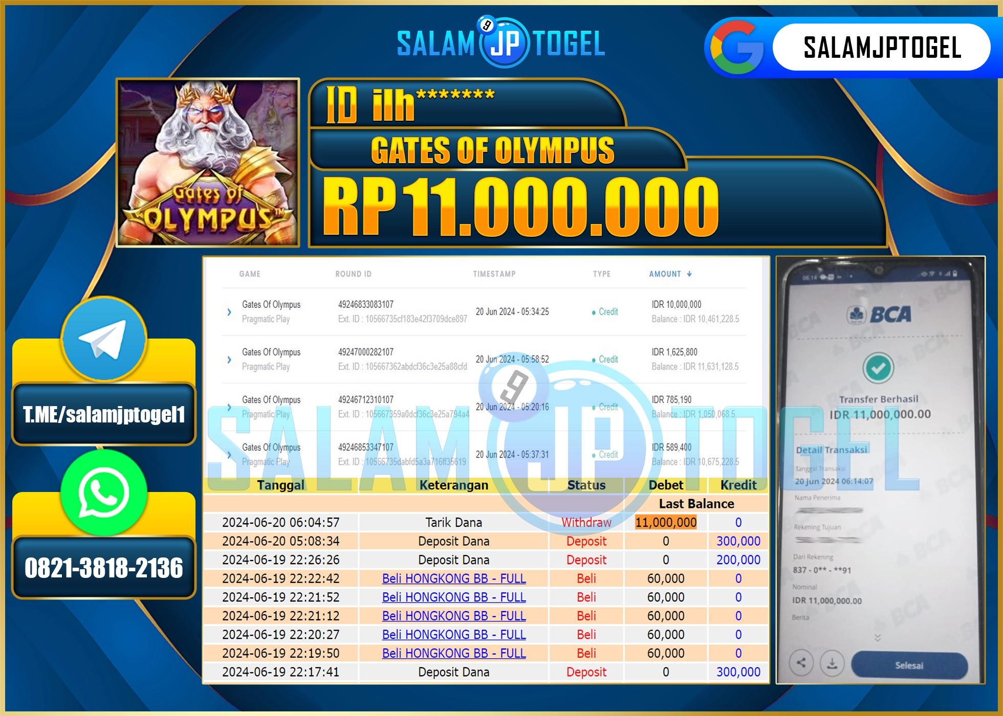 SALAMJPTOGEL MENANG GATES OF OLYMPUS RP. 11,000,000.,LUNAS