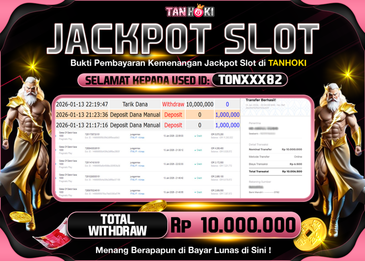 TANHOKI JACKPOT SLOT GATES OF GATOT KACA 1000 Rp..10.000.000,- LUNAS