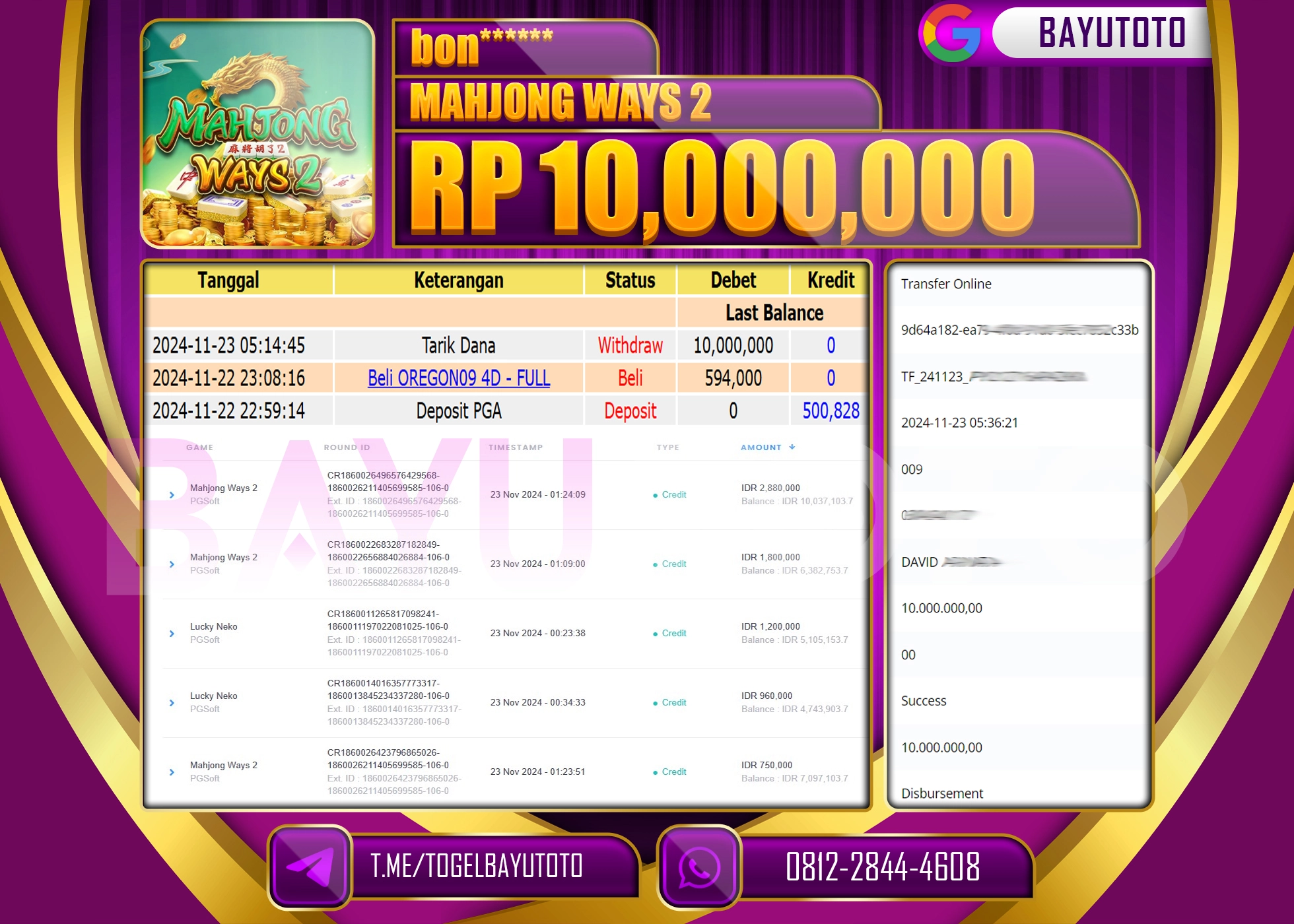 BAYUTOTO MENANG SLOT MAHJONG WAYS 2 10,000,000 - LUNAS