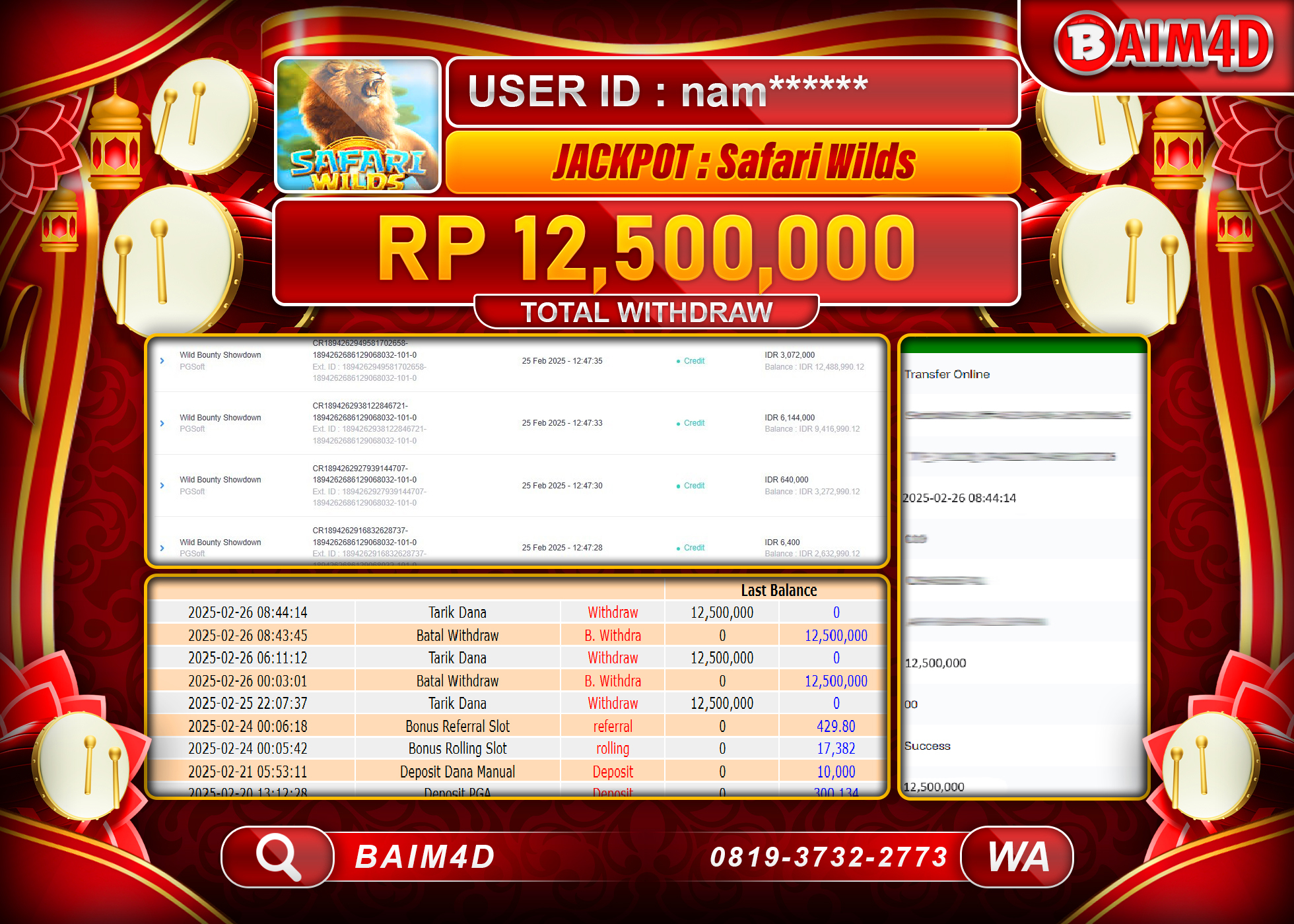 BAIM4D MENANG MENANG : SLOT Safari Wilds GAMES Rp.12.500,000.