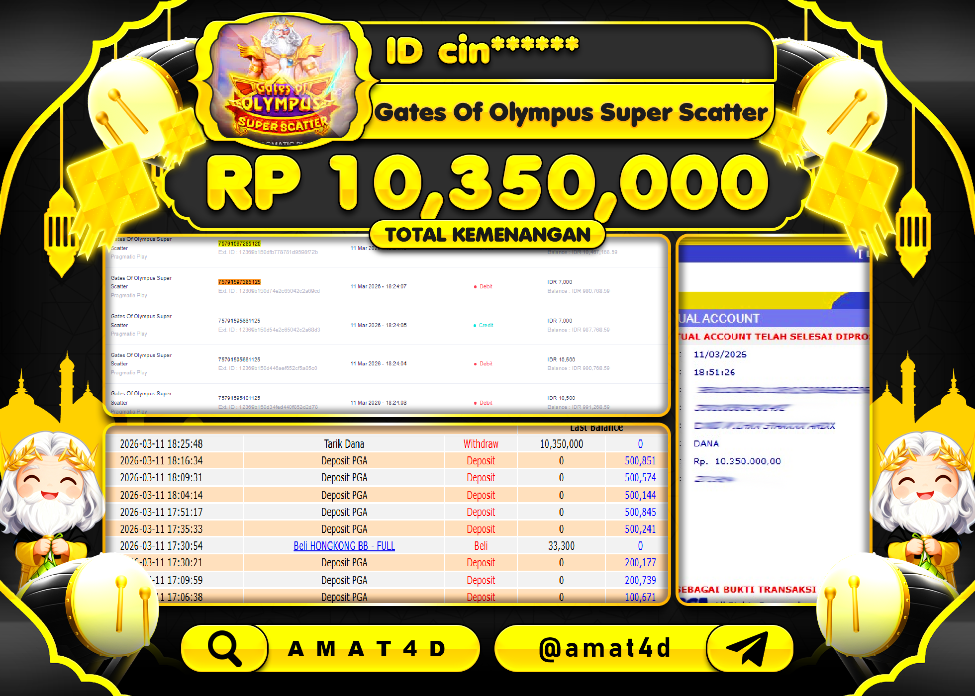 AMAT4D KEMENANGAN DI GATES OLYMPUS SUPER SCATTER  Rp.10,350,000 BERHASIL TERBAYAR LUNAS