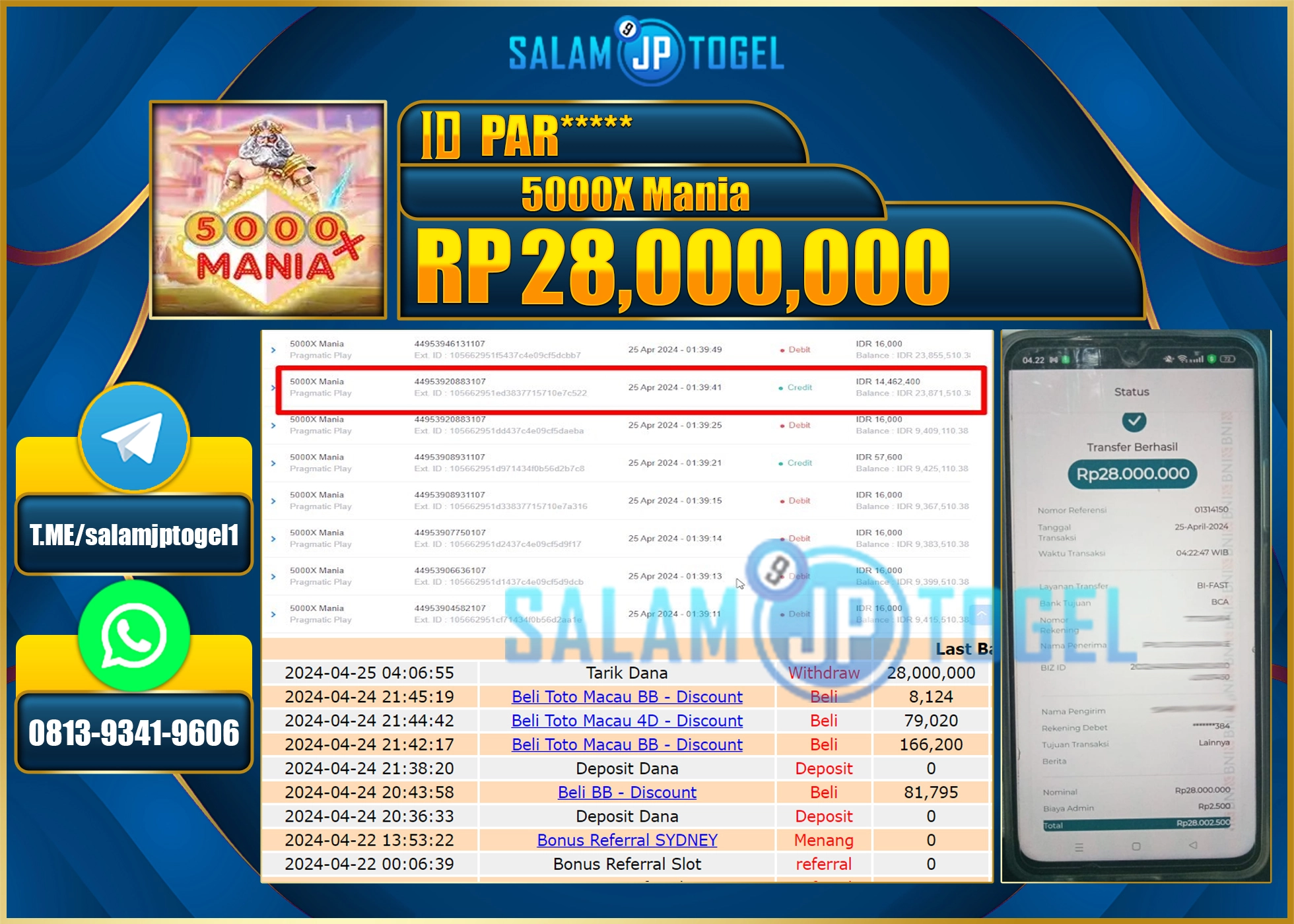 SALAMJPTOGEL JACKPOT SLOT 5000X MANIA RP.28.000.000.,- LUNAS