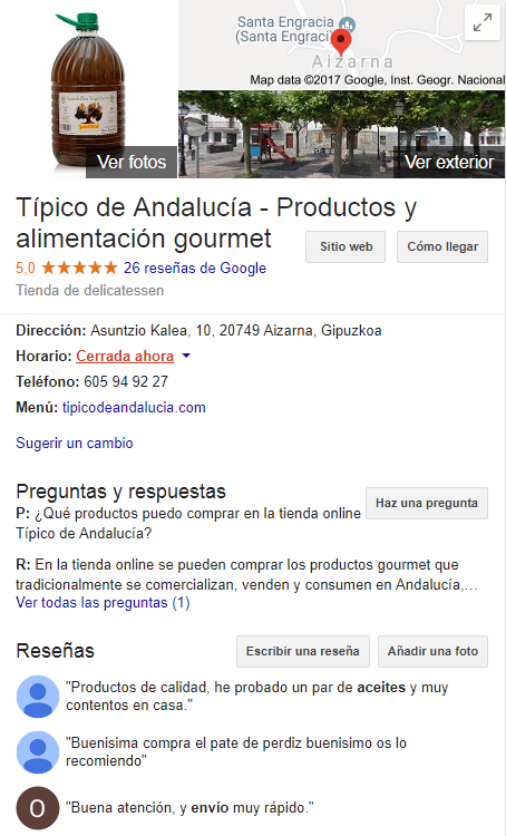 Ficha de Típico de Andalucía en Google Maps