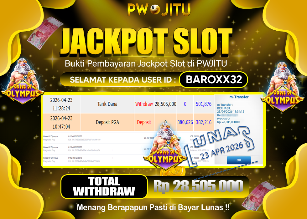 PWJITU JACKPOT SLOT GATES OF OLYMPUS Rp.28.505.000,- LUNAS