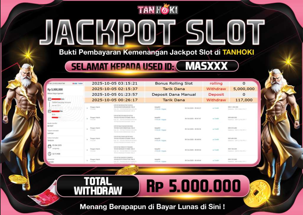 TANHOKI JACKPOT SLOT DRAGON HATCH Rp.5.000.000,- LUNAS