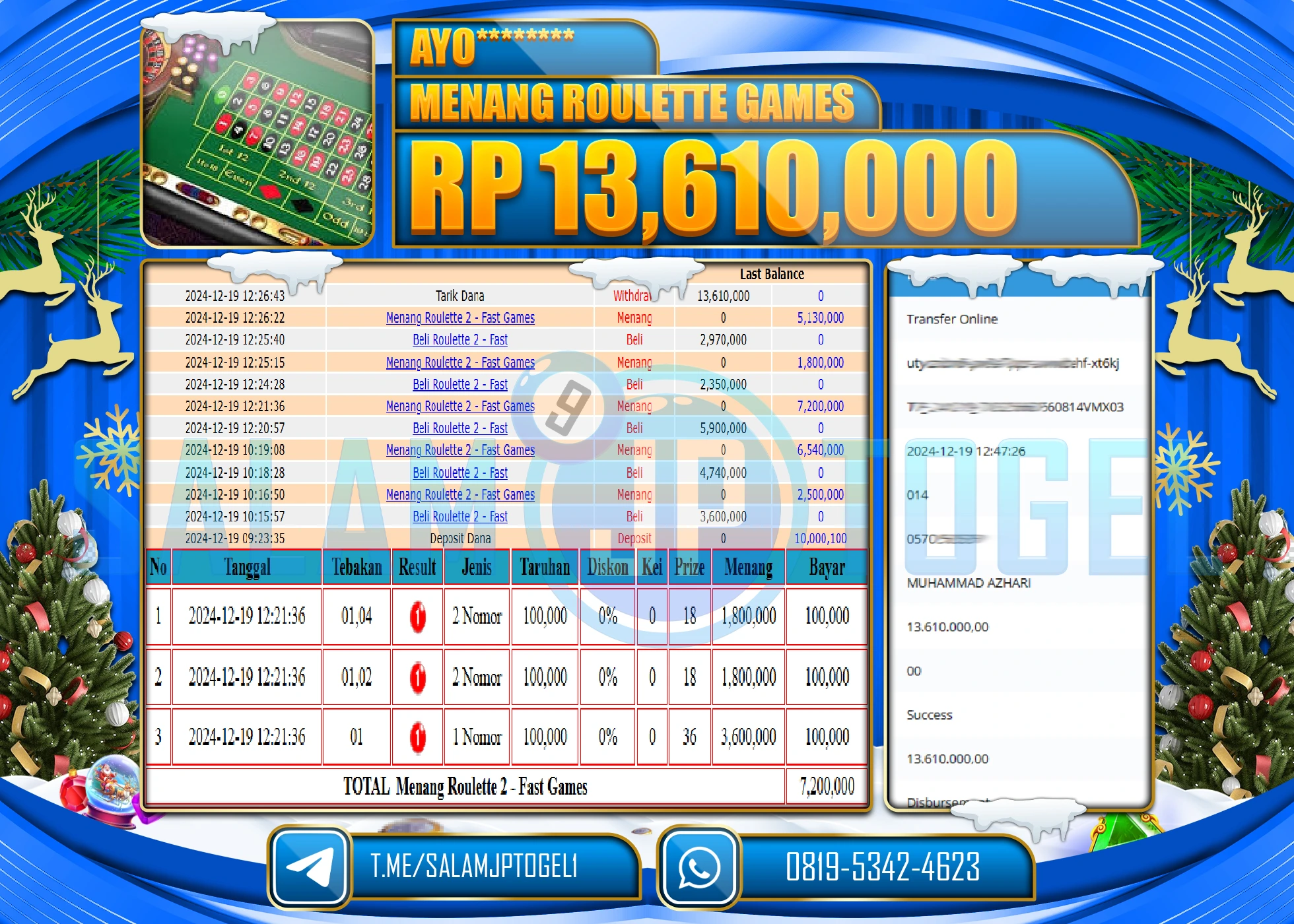 SALAMJPTOGEL MENANG CASINO Menang Roulette 2 Rp.13,610,000 LUNAS