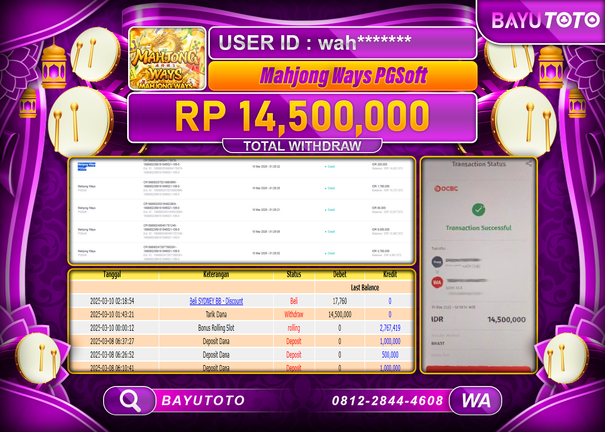 BAYUTOTO JACKPOT DI MAHJONG WAYS Rp14,500,000 LUNAS