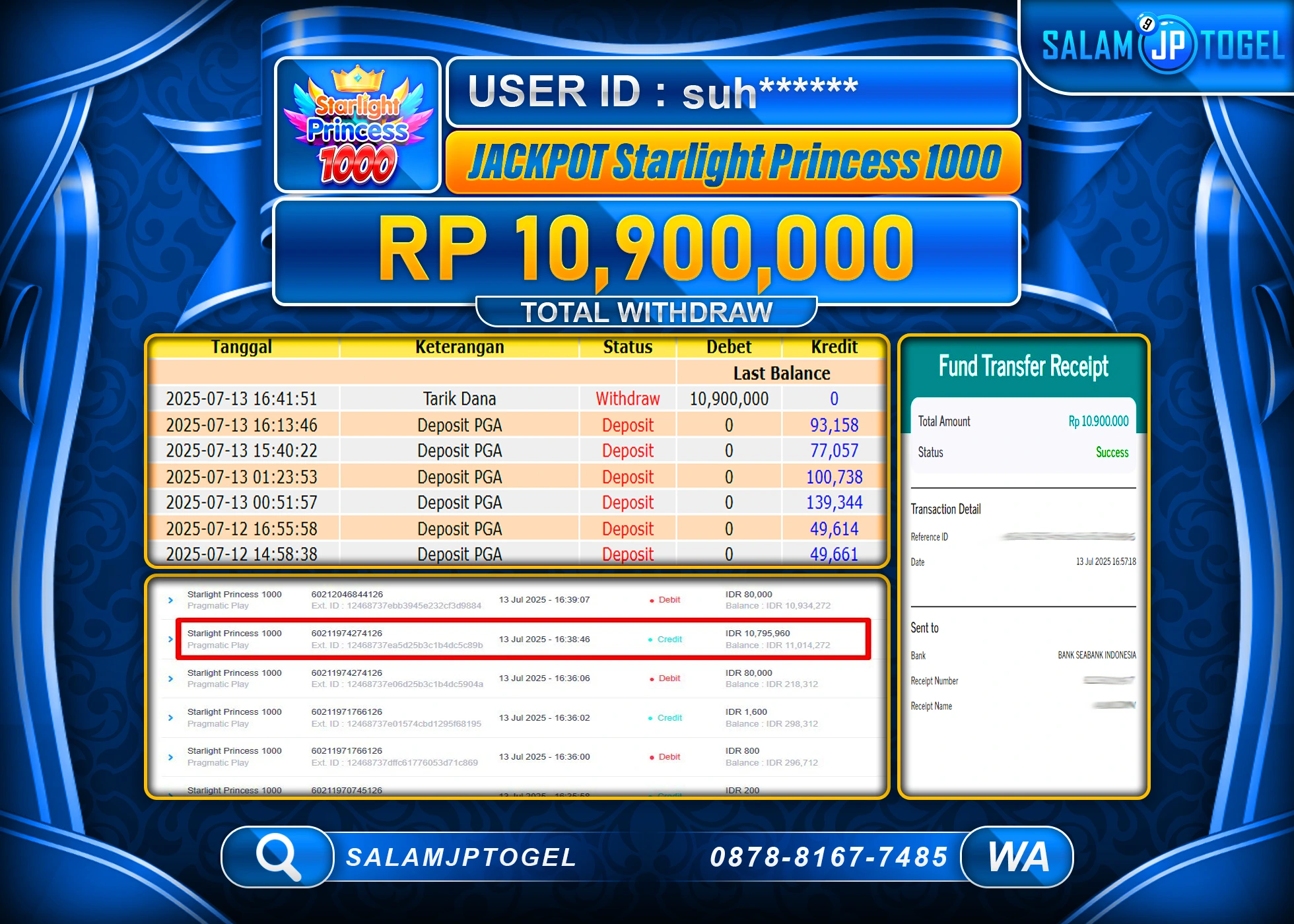SALAMJPTOGEL MENANG STARLIGHT PRINCESS 1000 Rp.10,900,000
