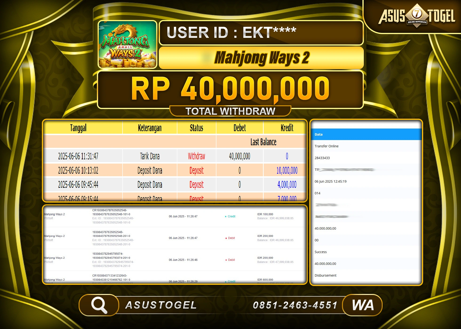 ASUSTOGEL KEMENANGAN DI SLOT MAHJONG WAYS 2 SEBESAR 40,000,000- RUPIAH LUNAS