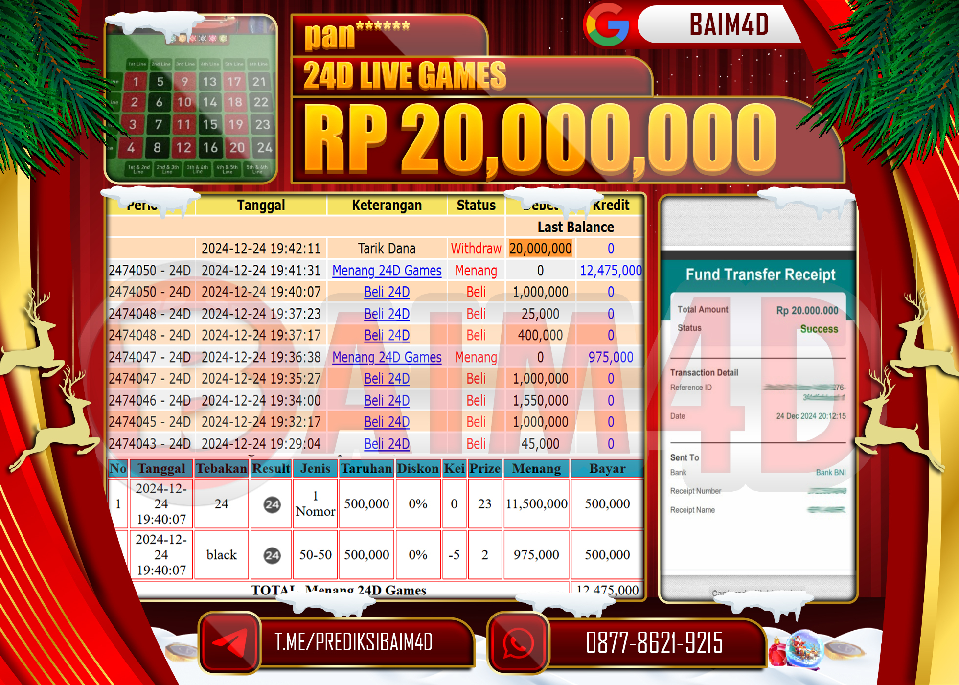 BAIM4D JACKPOT LIVE GAME 24D Games  Rp.20,000,000.- LUNAS