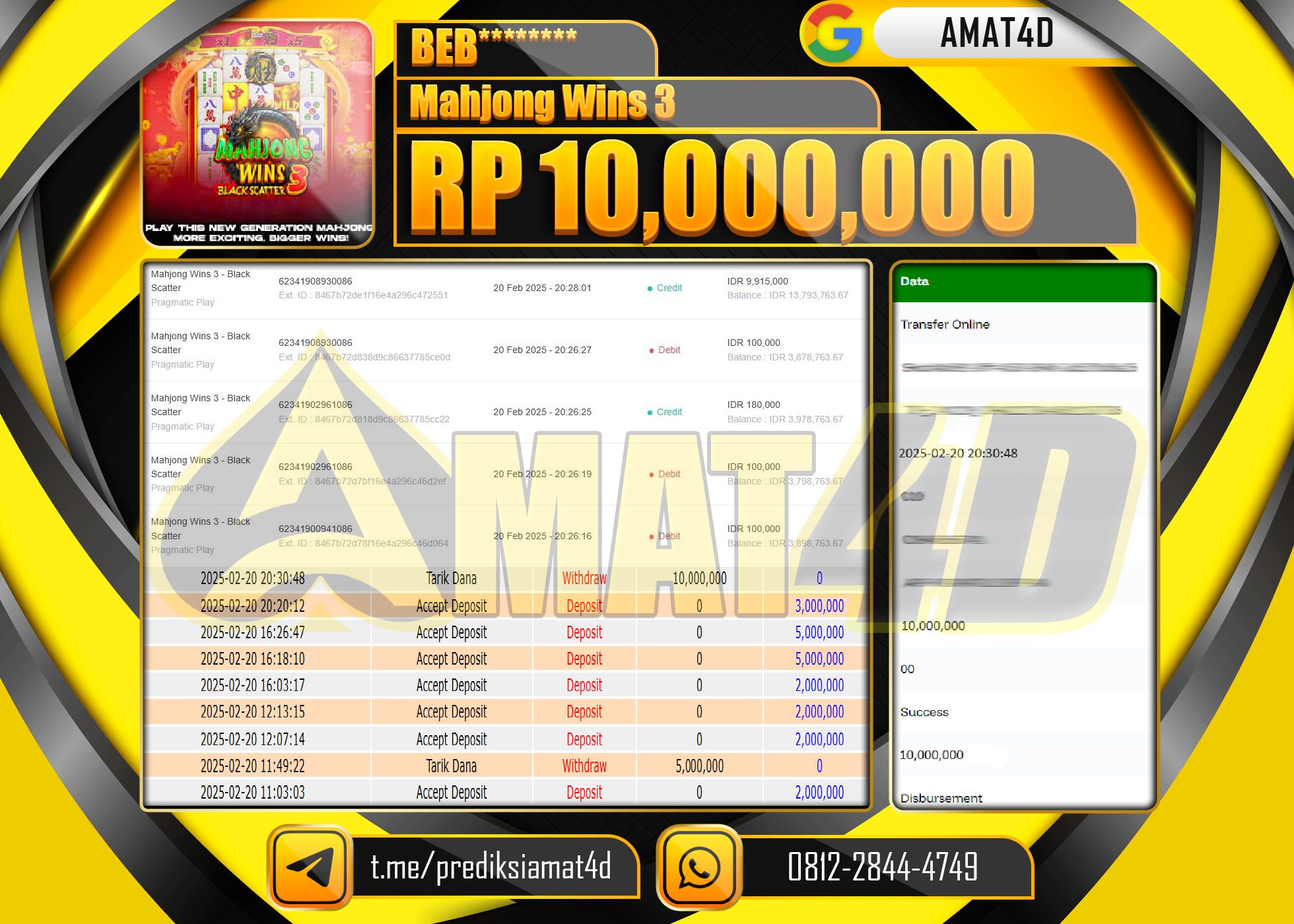 AMAT4D KEMENANGAN MAHJONG WINS 3 Rp.10.000.000 BERHASIL TERBAYAR LUNAS