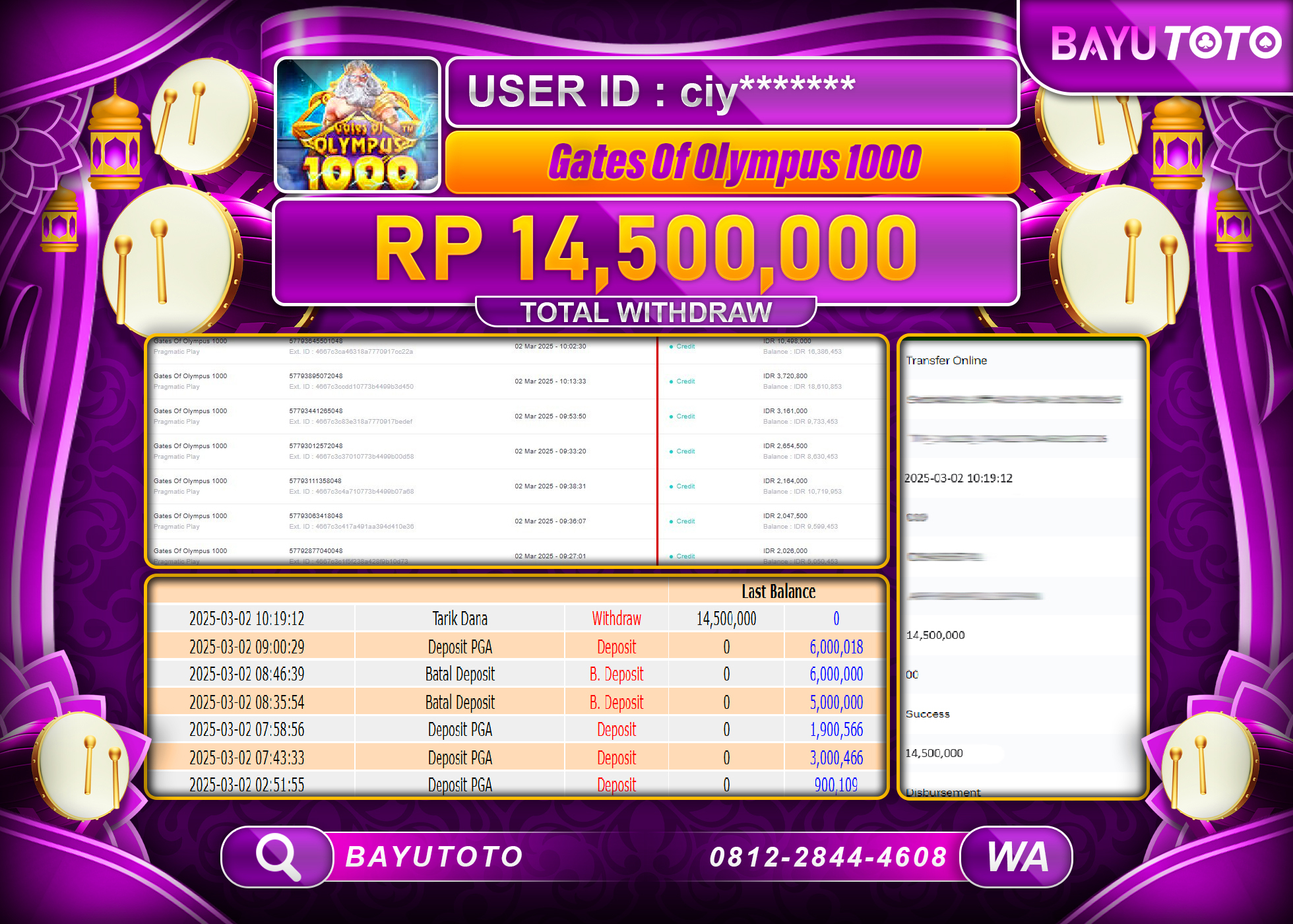 BAYUTOTO JACKPOT DIGATE OLYMPUS Rp.14.500.000 LUNAS