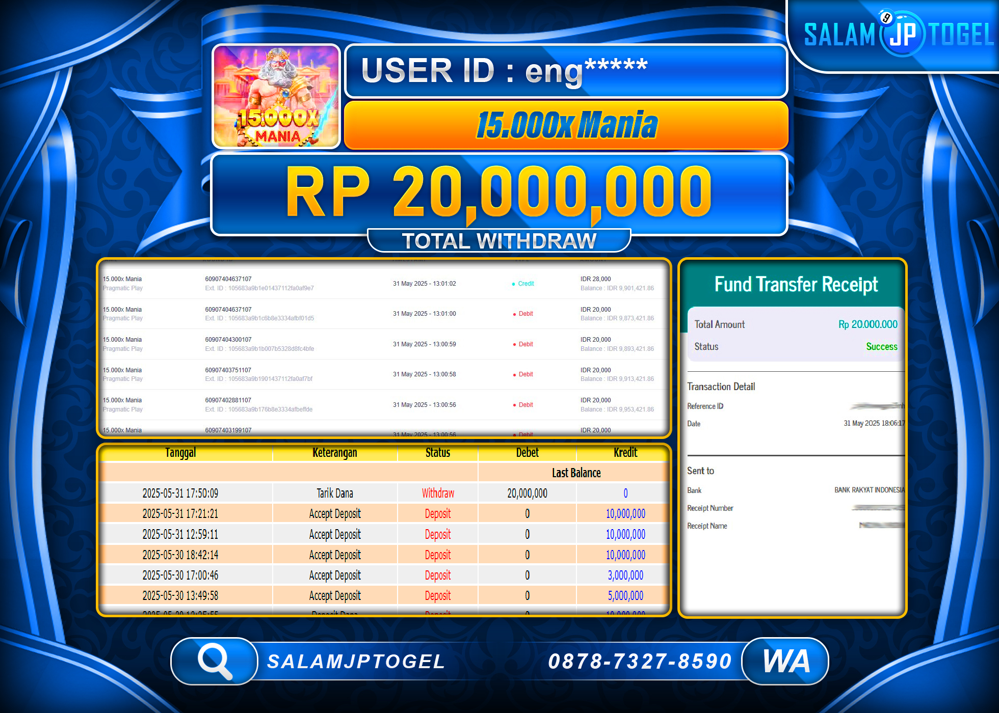 SALAMJPTOGEL MENANG 15.000X MANIA Rp.20,000,000 LUNAS