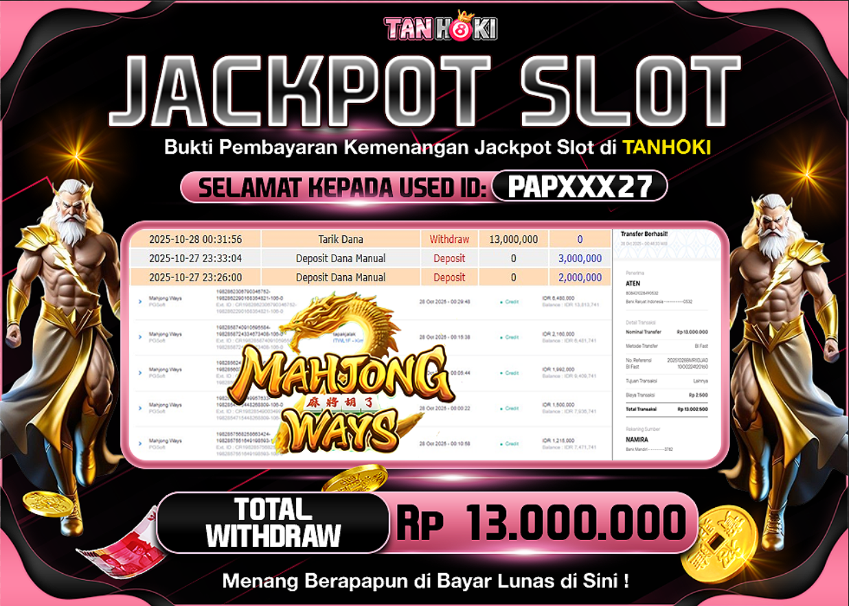 TANHOKI JACKPOT SLOT MAHJONG WAYS Rp..13.000.000,- LUNAS