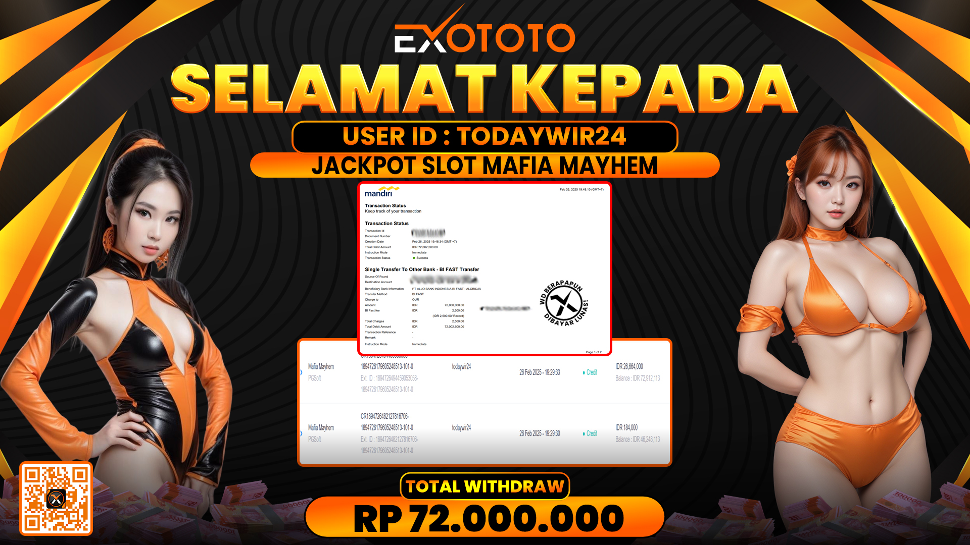 EXOTOTO JACKPOT DI SLOT MAFIA MAYHEM RP. 72.000.000,- LUNAS