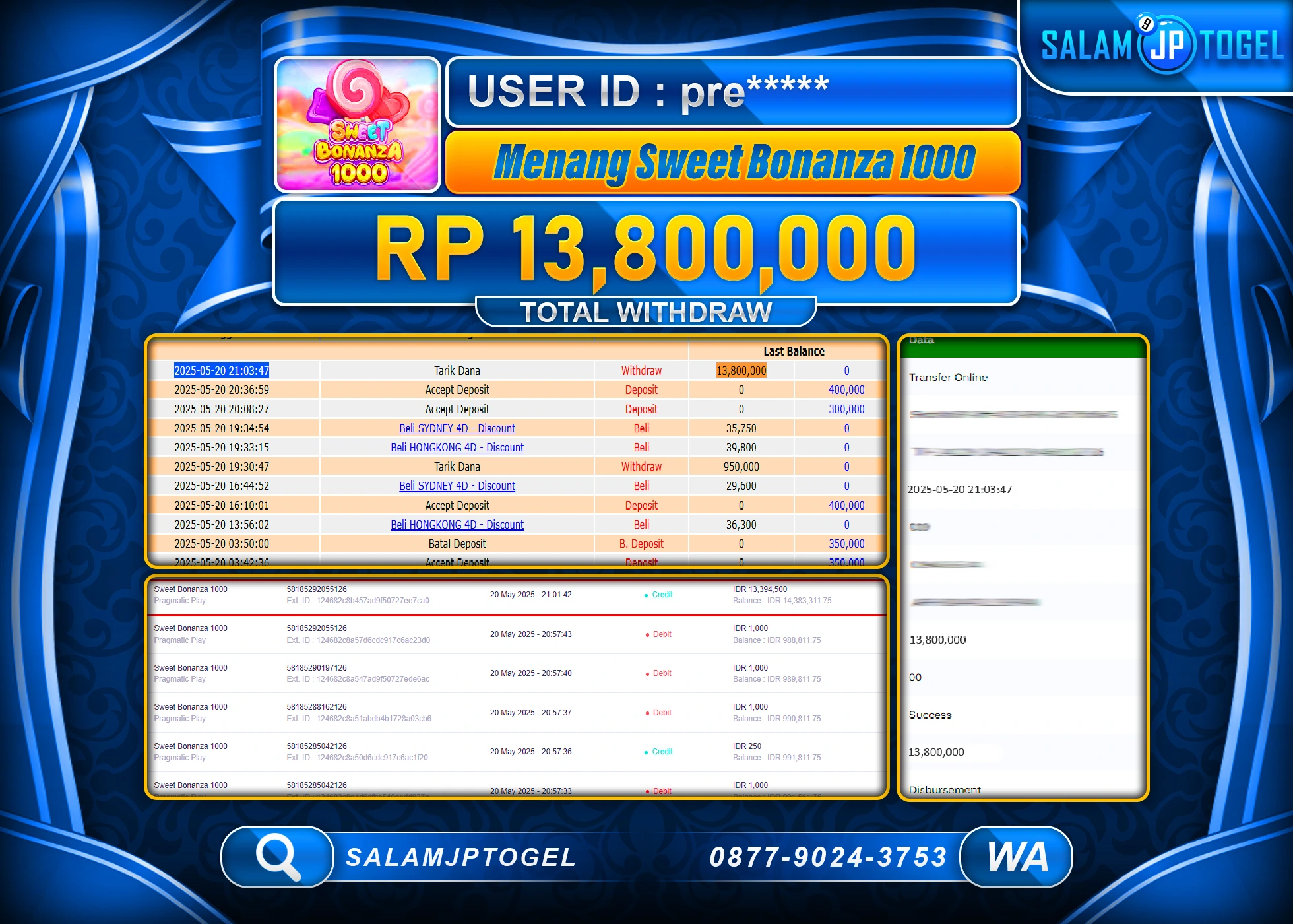 SALAMJPTOGEL MENANG SWEET BONANZA 1000 Rp.13,800,000 LUNAS