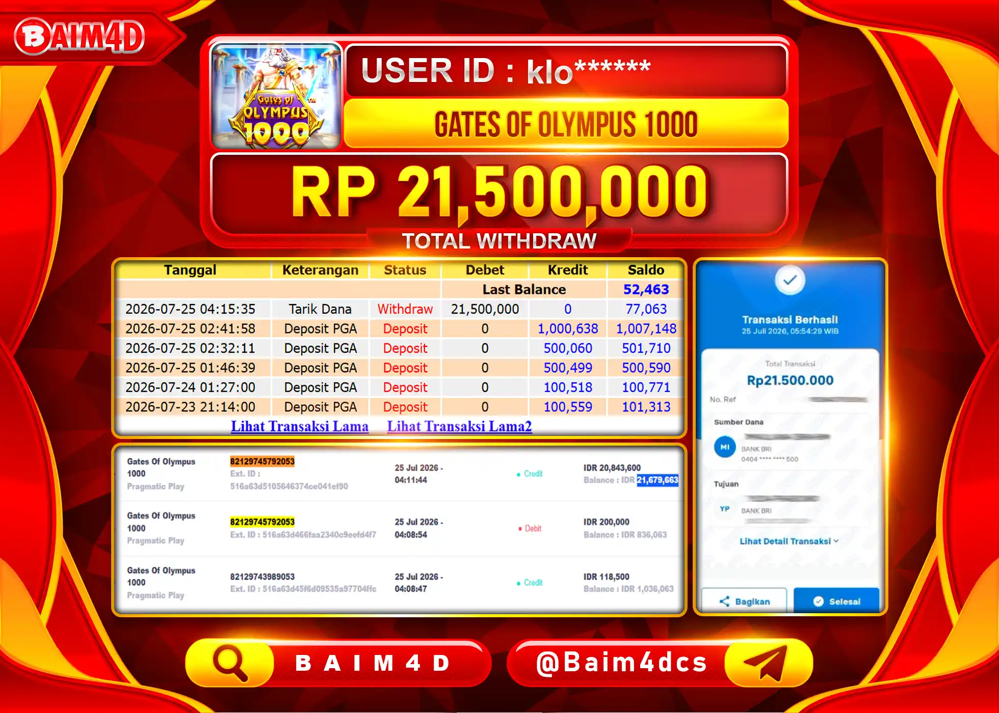 BAIM4D JACKPOT SLOT GATES OF OLYMPUS 1000 Rp.21,500,000 - LUNAS