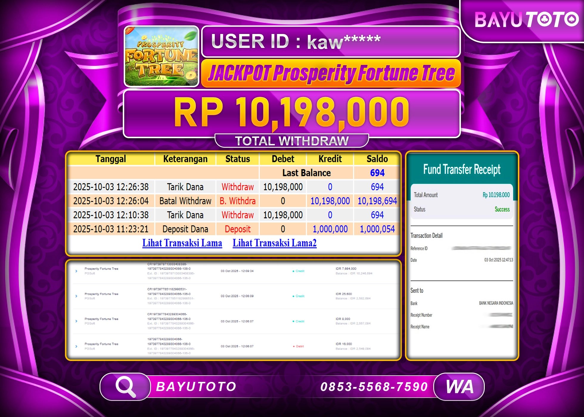 MEMBER BAYUTOTO JACKPOT DI GAME SLOT PROSPERTY FORTUNE TREE Rp.10.198.000 LUNAS
