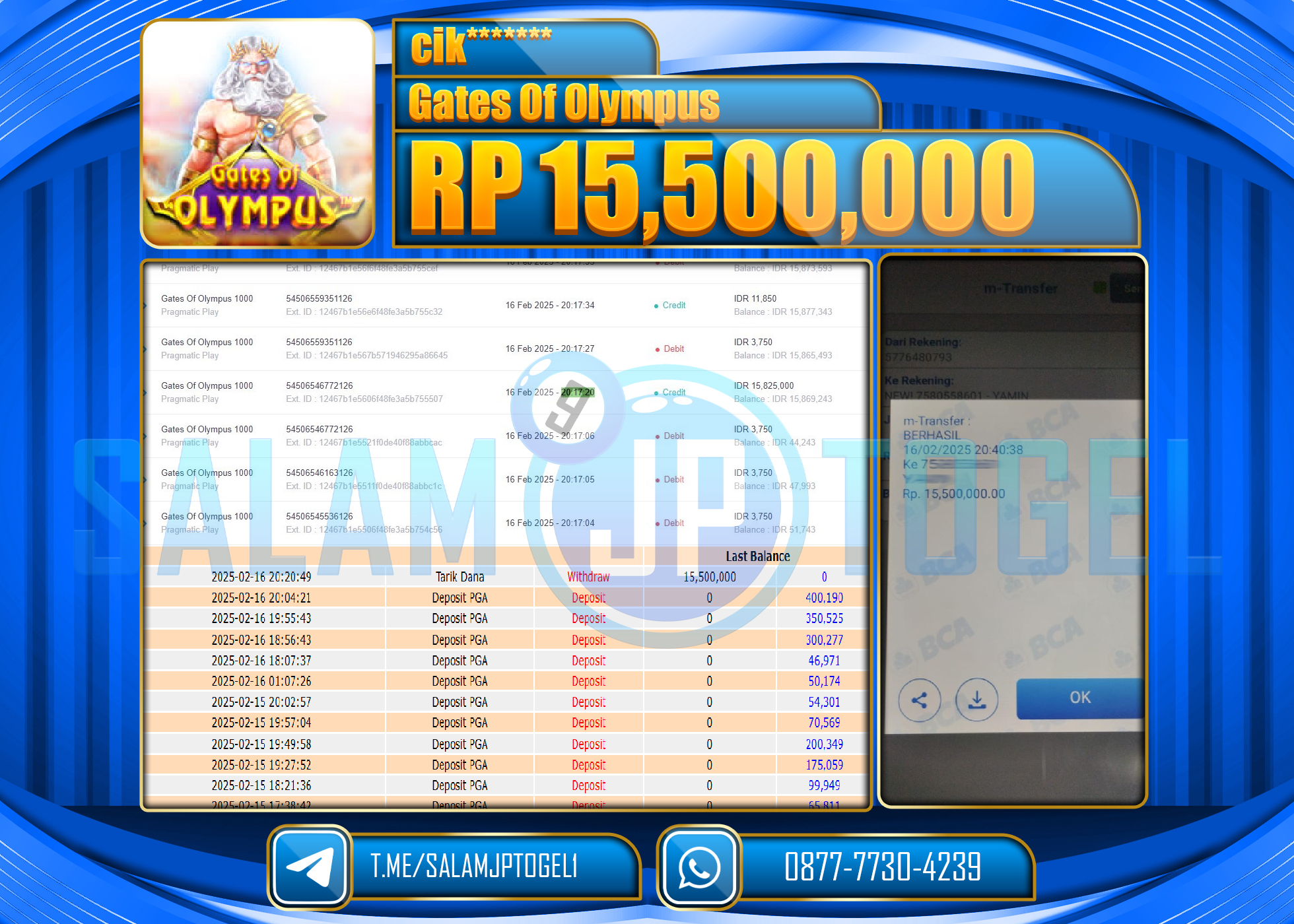 SALAMJPTOGEL MENANG GATES OF OLYMPUS Rp. 15,500,000 LUNAS