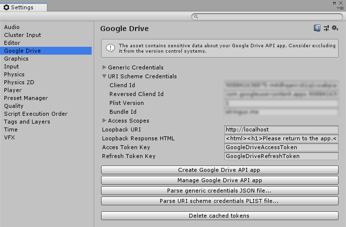 google drive scope for unity